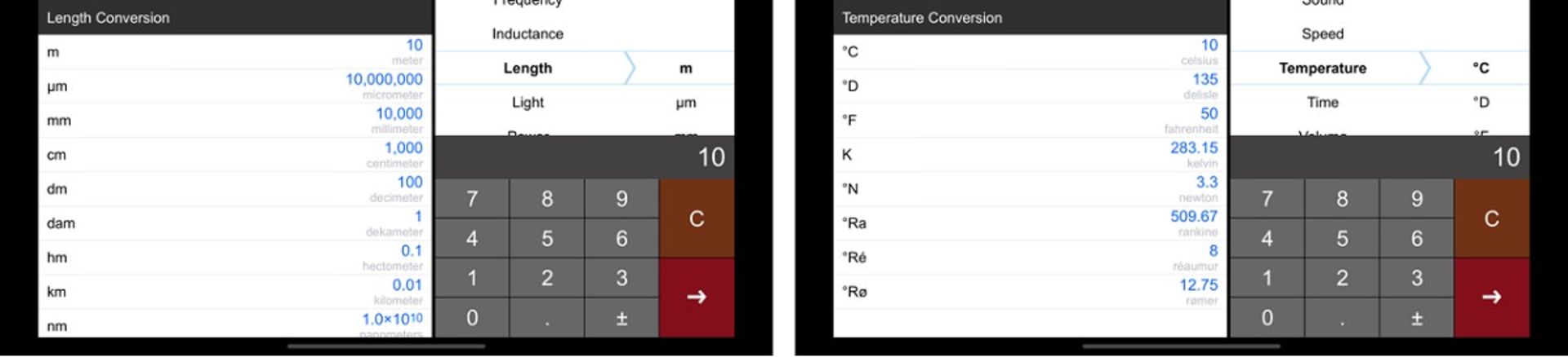 اسکرین شات اپلیکیشن Unit Converter Pro HD
