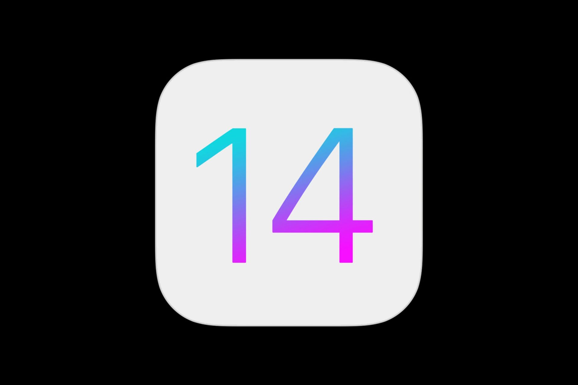لوگو آی او اس 14 اپل / Apple iOS 14 رنگ سفید و صورتی و آبی پس زمینه مشکی