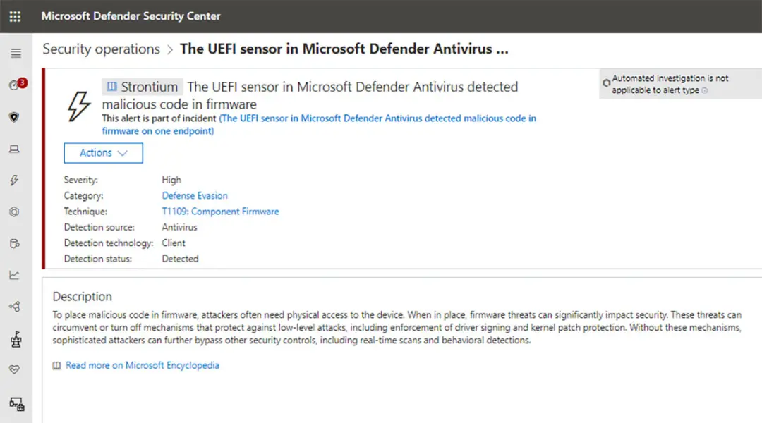 اسکنر UEFI مایکروسافت دیفندر