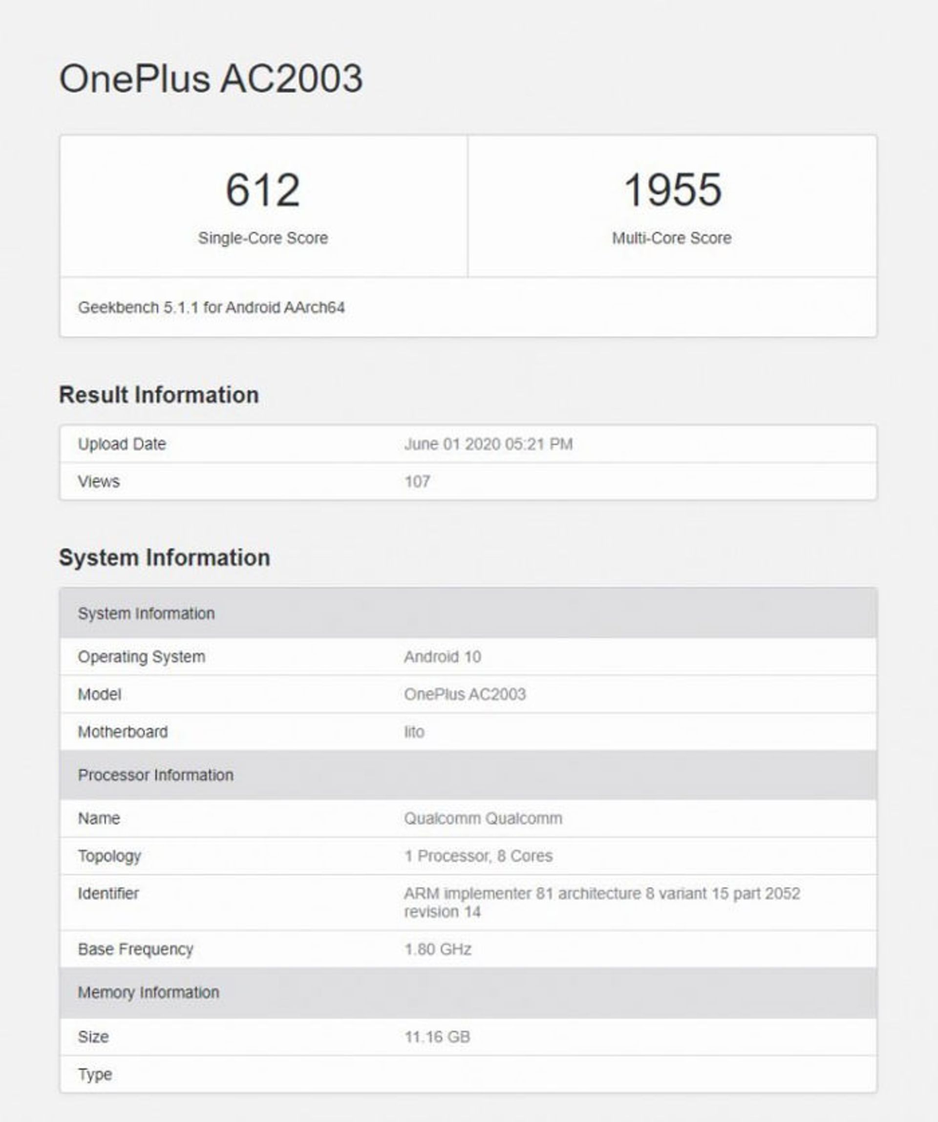 وان‌پلاس Z در Geekbench
