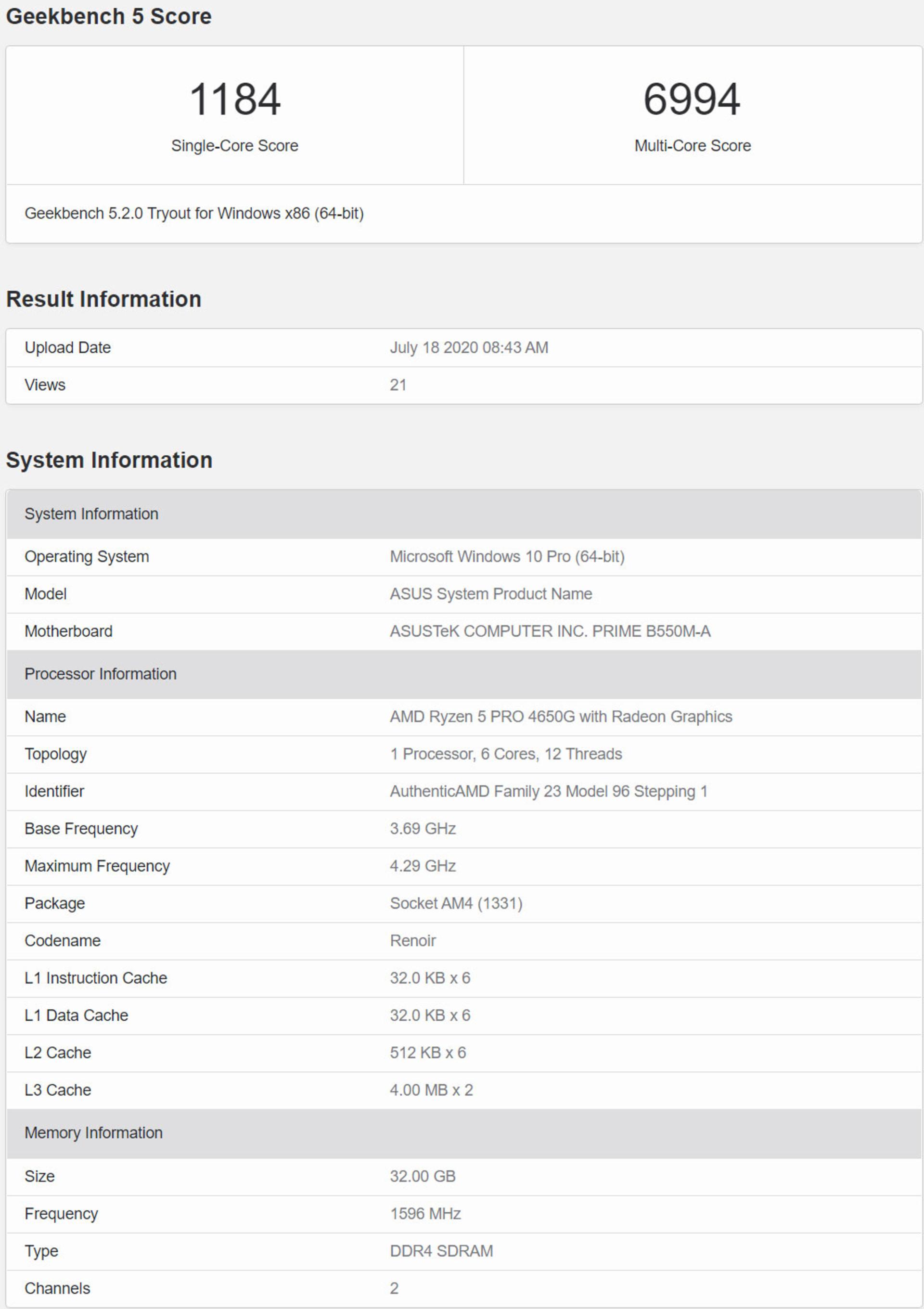 بنچمارک پردازنده‌ی AMD Ryzen 5 Pro 4650G