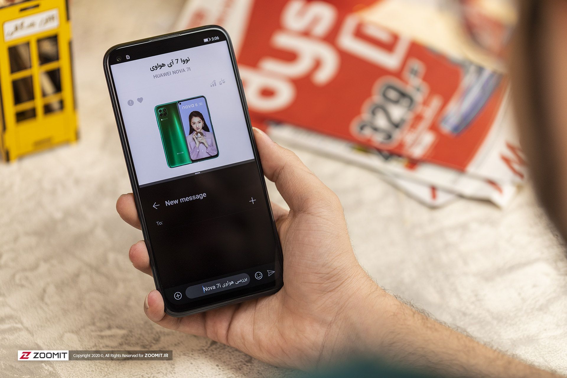 گوشی هواوی نوا ۷ آی / Huawei Nova 7i از نمای جلو در دست راست