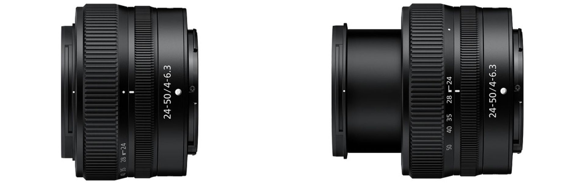 مرجع متخصصين ايران نيم رخ لنز Nikkor Z 24-50mm F4-6.3 در حالت باز و جمع شده
