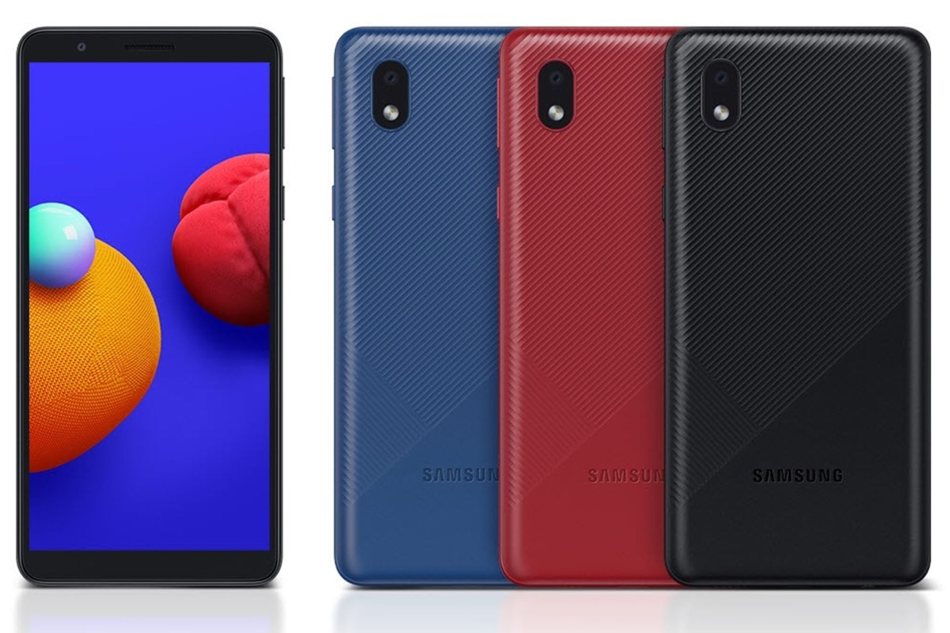 نمایشگر و پنل پشتی گلکسی ای 01 کور سامسونگ / Galaxy A01 Core رنگ مشکی و آبی و قرمز