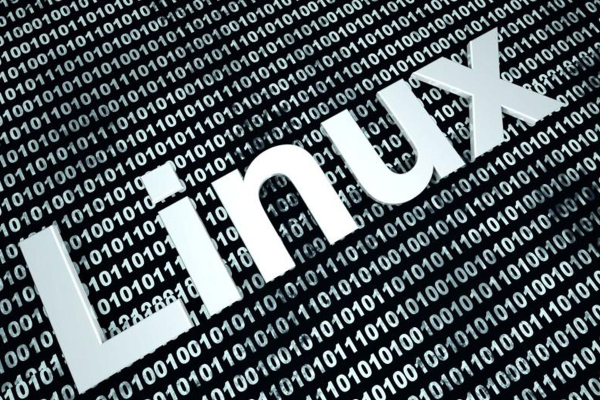 کلمه Linux روی پس زمینه سفید و سیاه صفر و یک