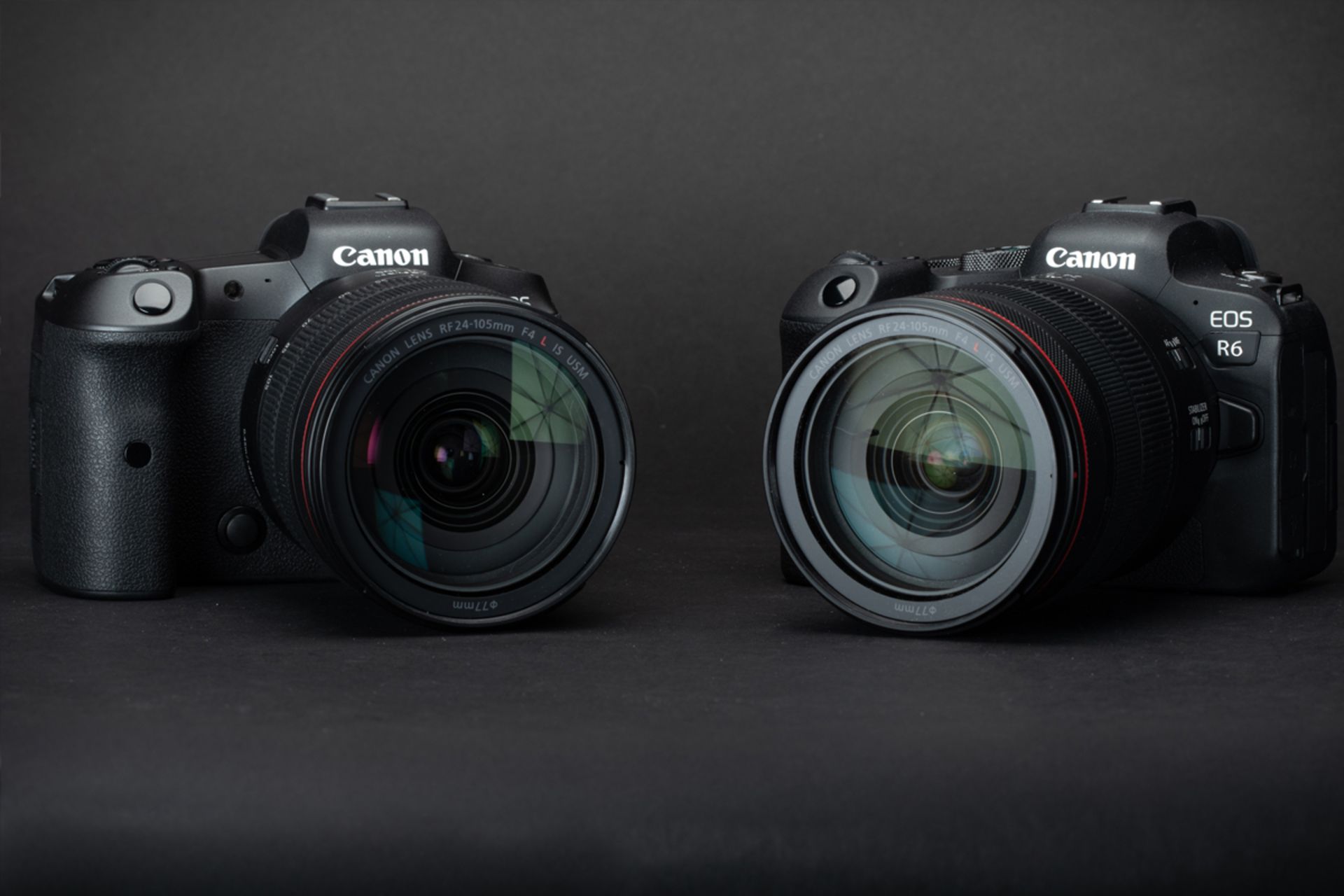 مقایسه کانن EOS R5 درکنار کانن EOS R6 بخش جلویی با لنز