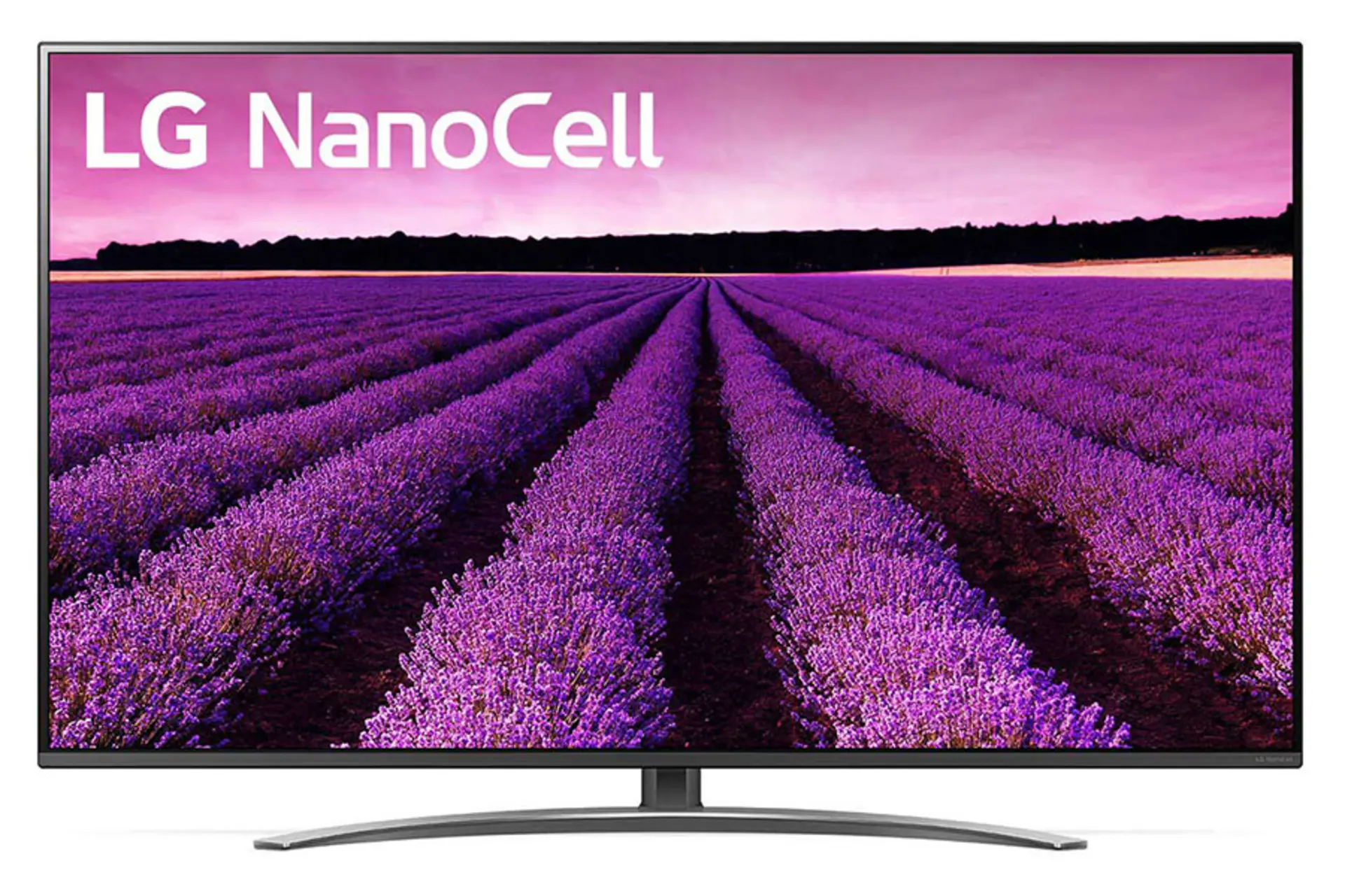 نمای جلو تلویزیون ال جی LG SM8100 با فناوری نانو سل در حالت روشن