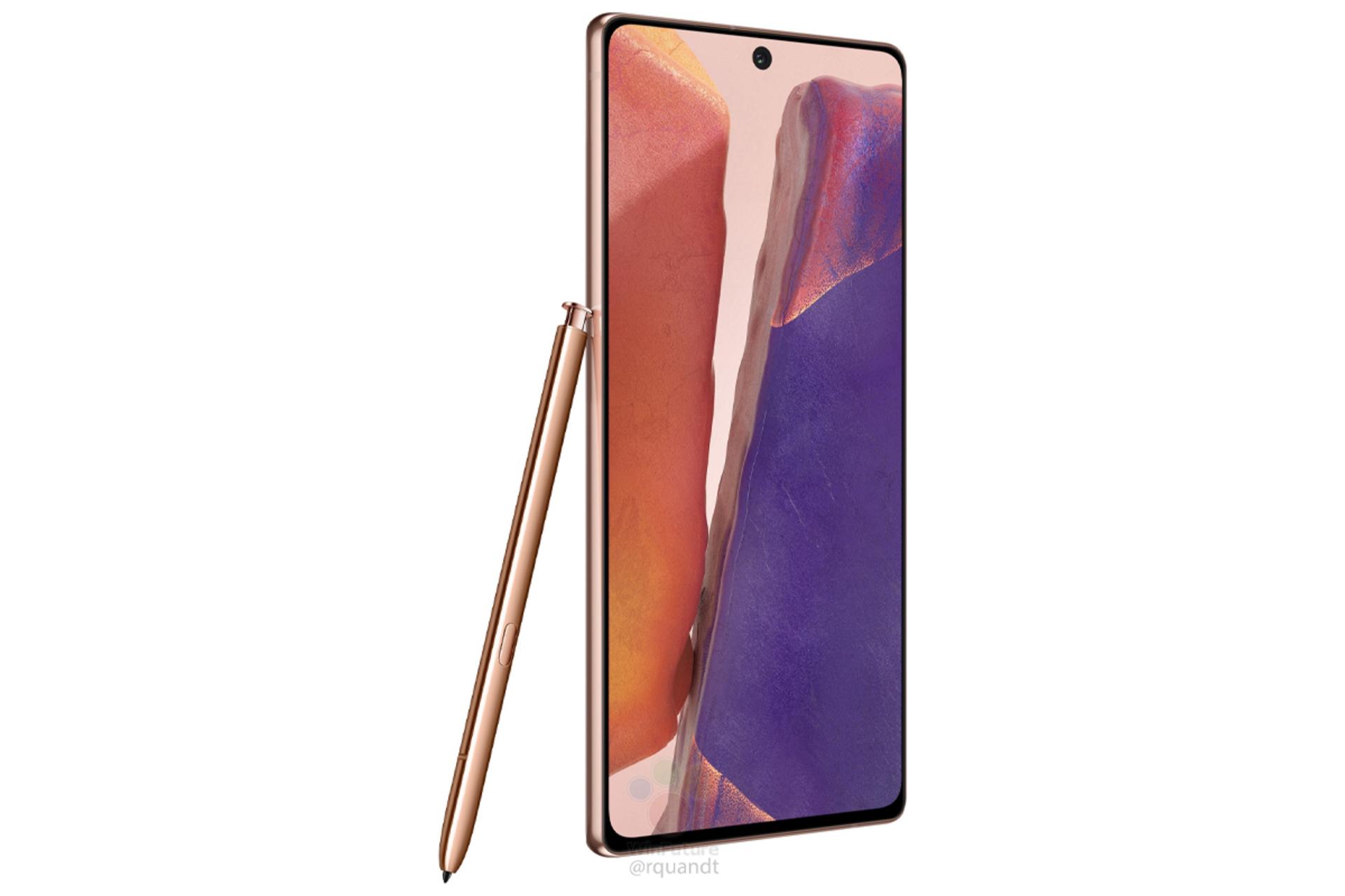 رندر نوت 20 / Galaxy Note 20 نمای سه رخ رنگ برنزی