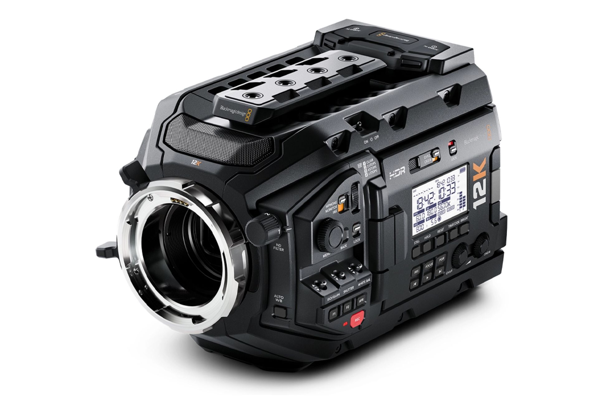 نمای سه رخ جلو بدنه بلک مجیک URSA Mini Pro 12K بدون لنز