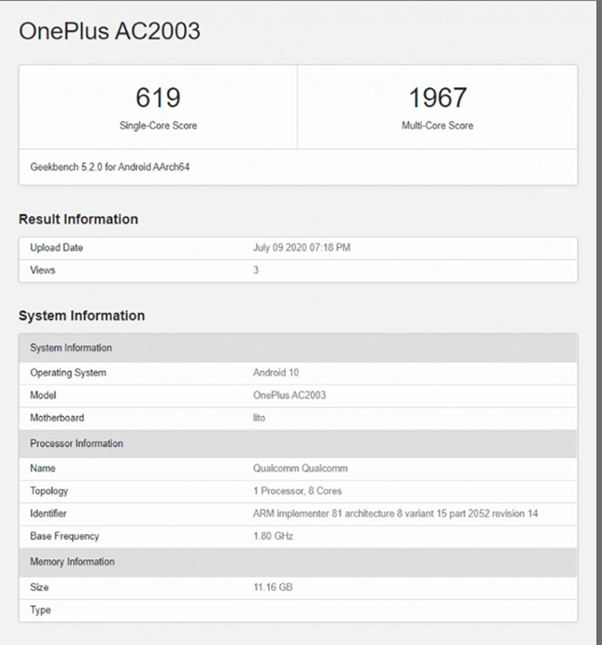 نتایج بنچمارک وان پلاس نورد