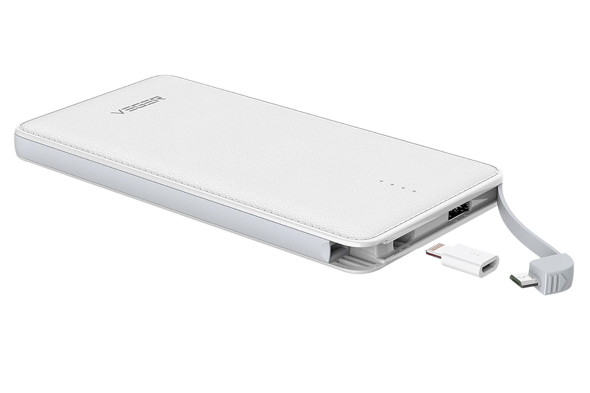 نمای خوابیده پاور بانک VEGER VP-1008 به همراه تبدیل Micro-USB به Lightning