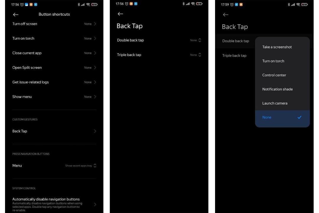 اسکرین شات قابلیت Bac Tap گوشی های شیائومی MIUI 12