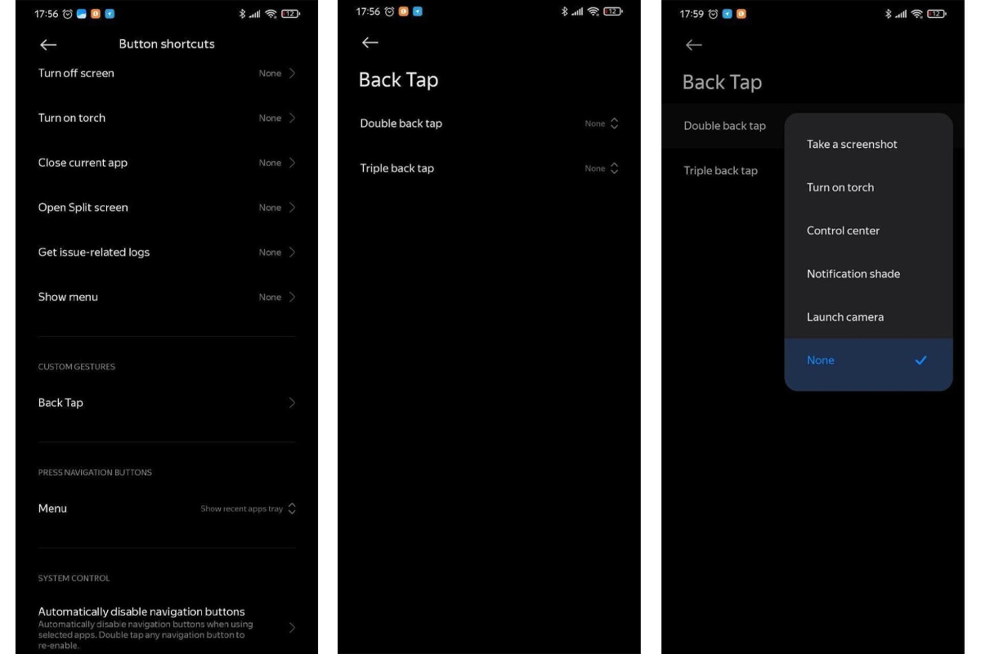 اسکرین شات قابلیت Bac Tap گوشی های شیائومی MIUI 12