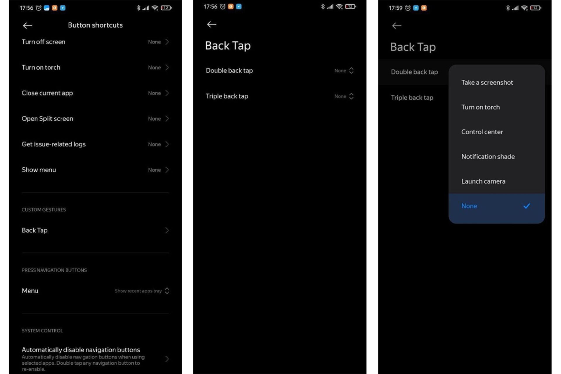 اسکرین شات قابلیت Bac Tap گوشی های شیائومی MIUI 12