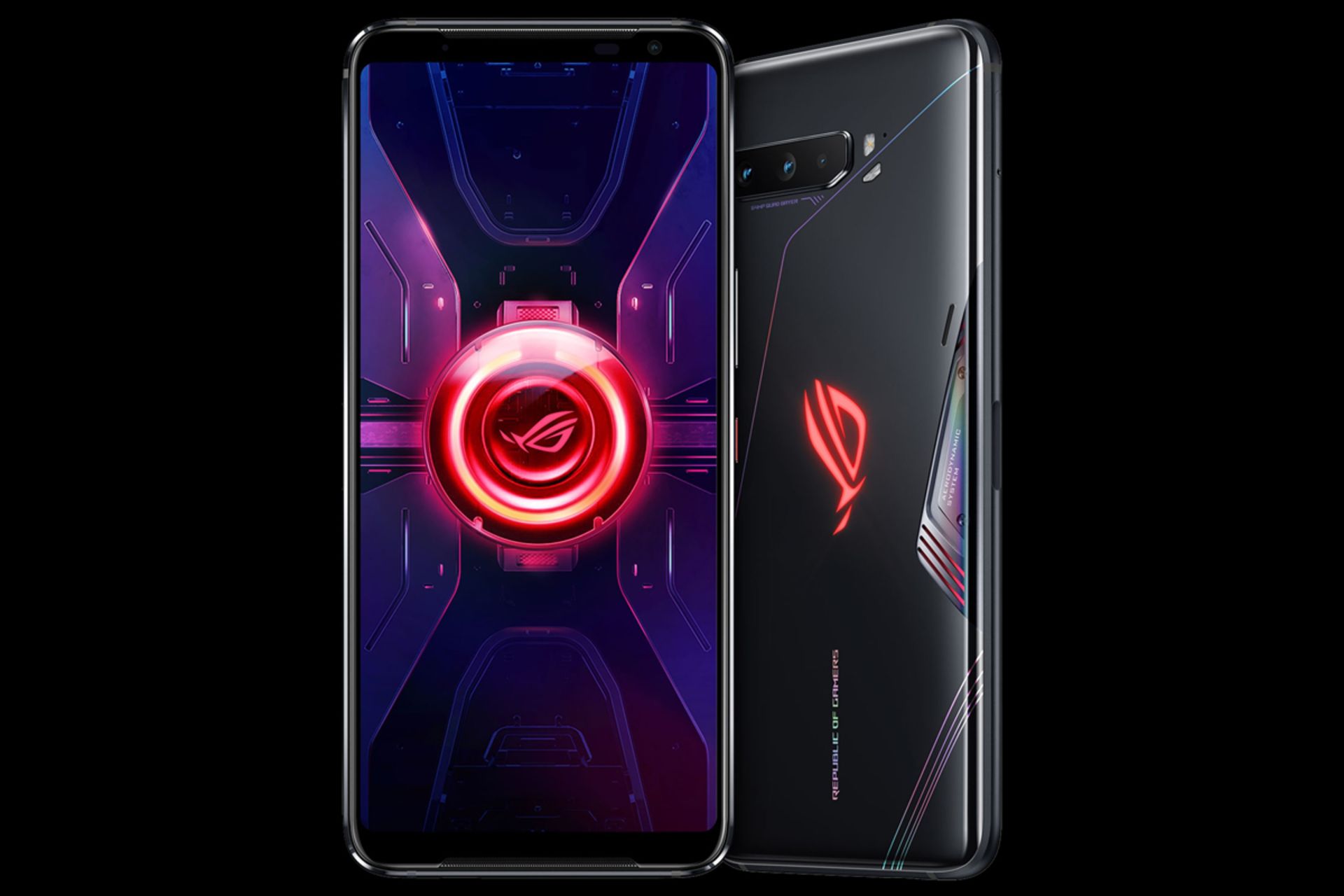 نمای پشت و جلو ایسوس راگ فون 3 / Asus ROG Phone 3 III پس زمینه مشکی