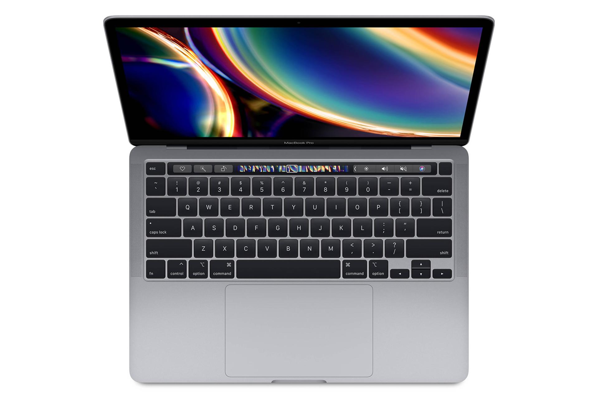 لپ‌تاپ مک بوک پرو 13 اینچی 2020 اپل نمای بالا صفحه کلید  - نمایشگر و تاچ بار / Apple Macbook Pro 1