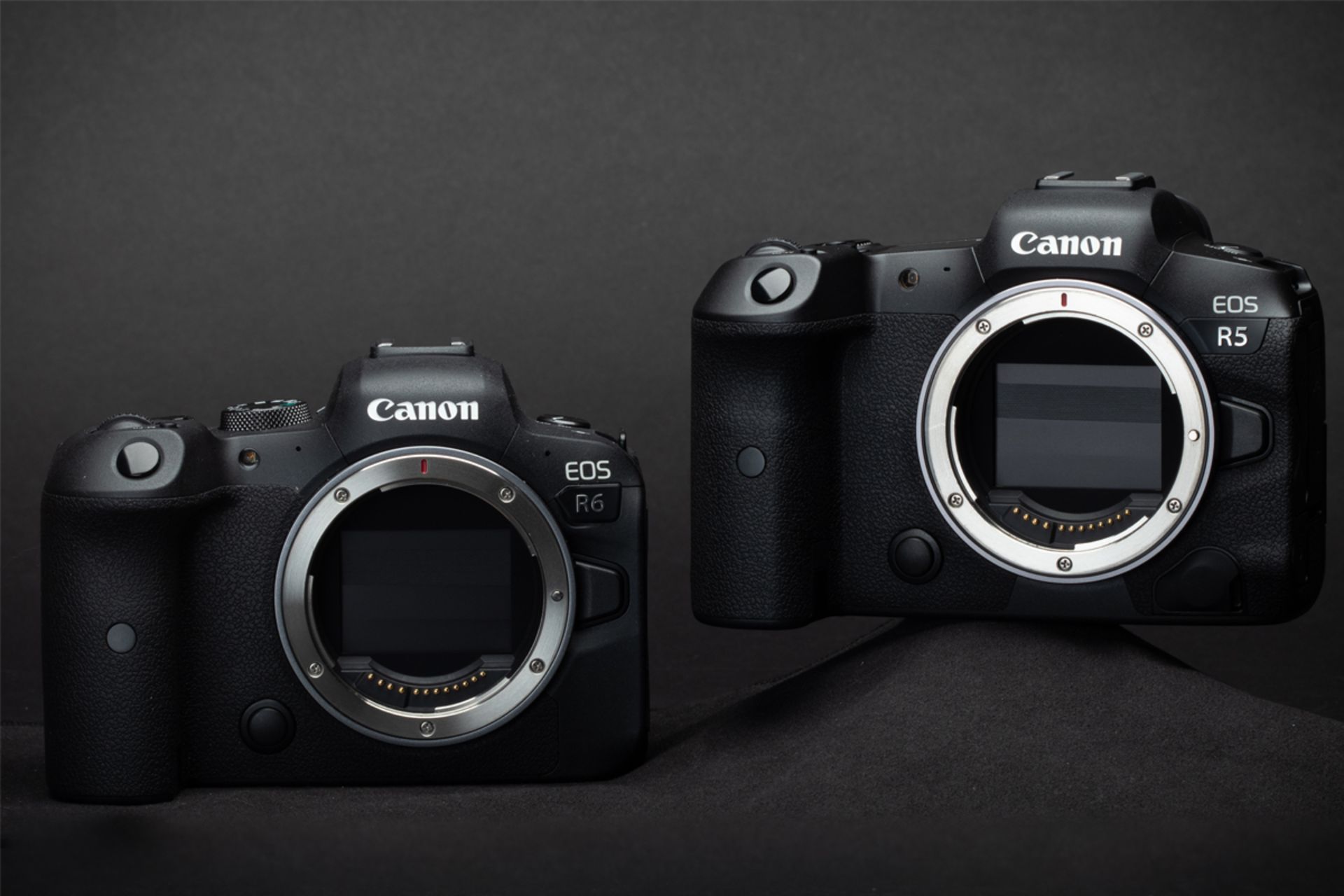 کانن EOS R5 درکنار EOS R6 ازپنل جلو بدون لنز