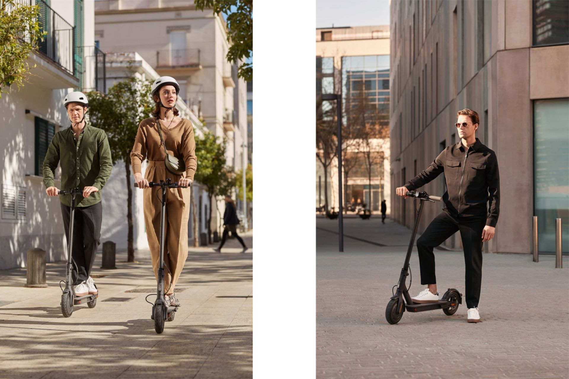 یک مرد و یک زن روی اسکوتر 1S شیائومی در خیابان