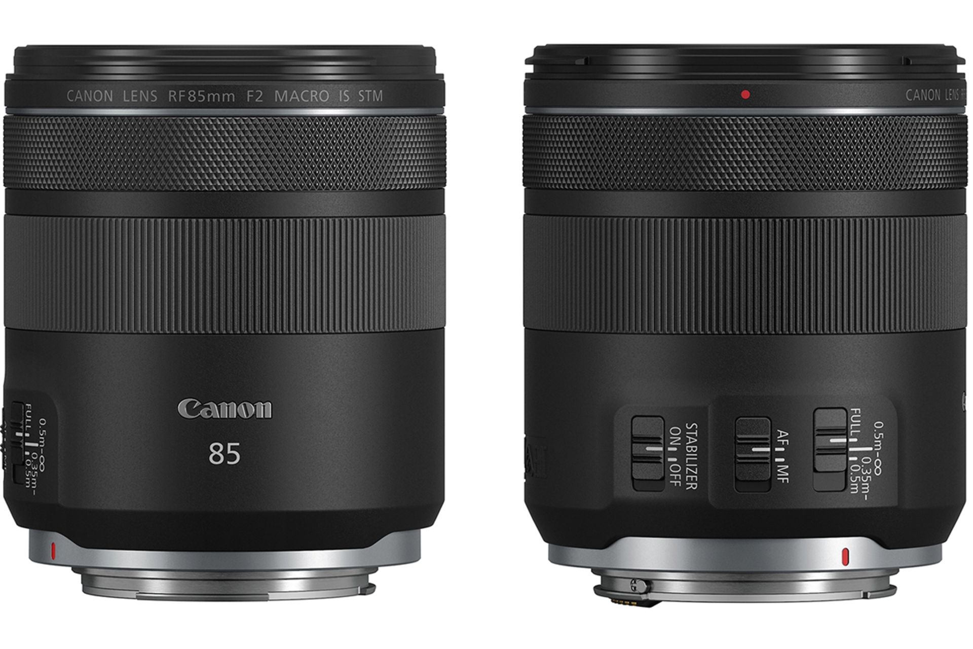 مرجع متخصصين ايران لنز Canon RF 85mm f/2 IS STM Macro از زاويه كناري ايستاده