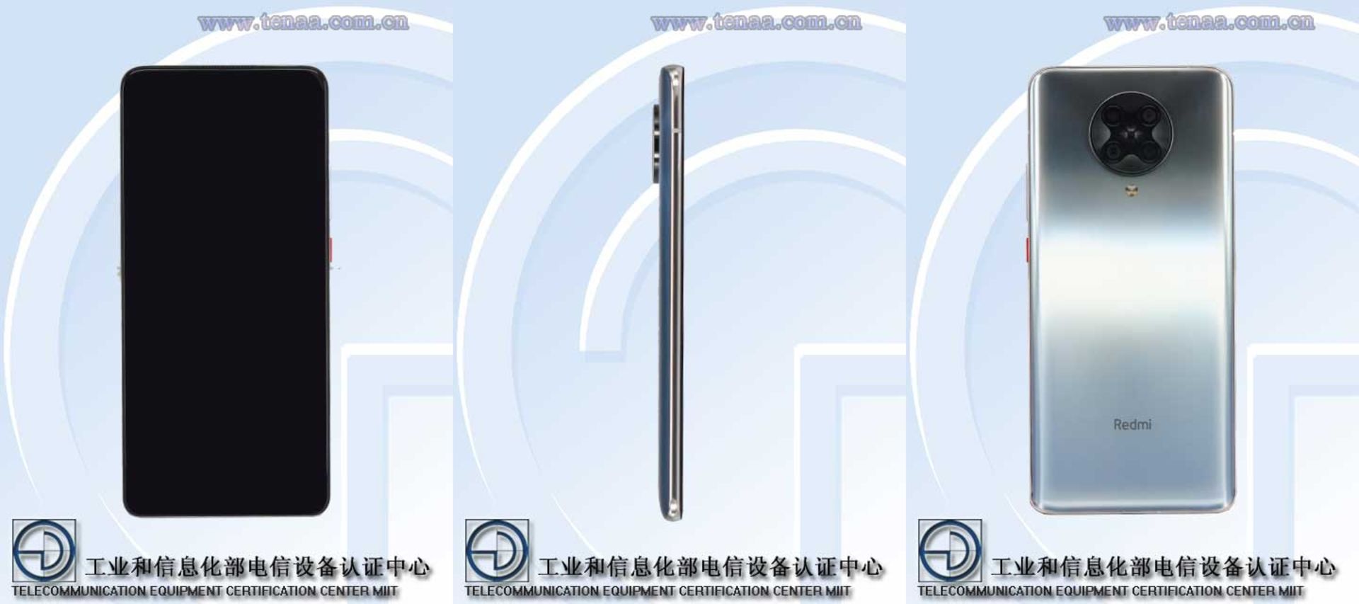 جلو پشت و نیم رخ ردمی K30 اولترا شیائومی در سایت TENAA