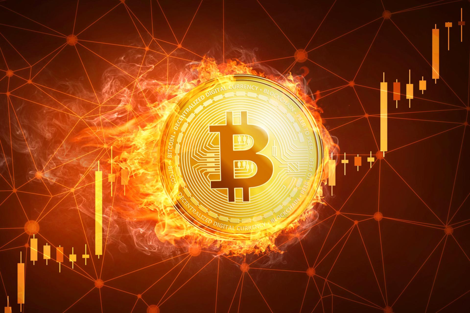 بیت کوین / Bitcoin در آتش نشان دهنده افزایش قیمت بیتکوین