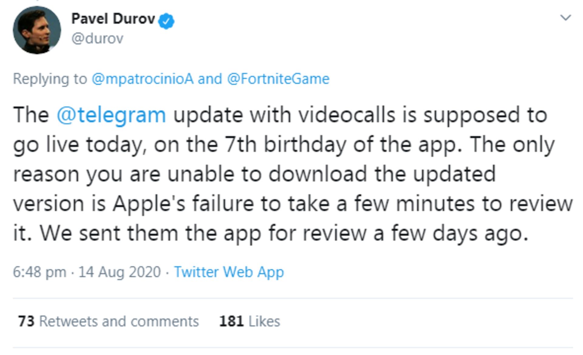 توییت پاول دورف موسس تلگرام