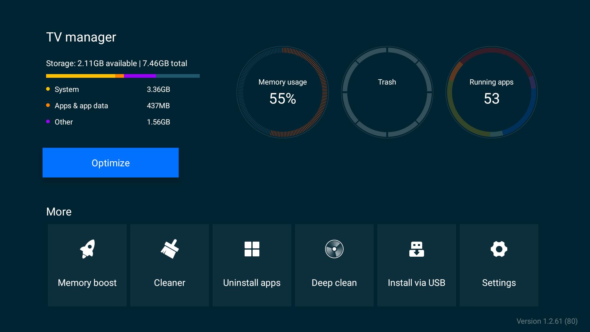 نمای اپلیکیشن از پیش نصب شده TV Manager در تلویزیون MI TV 4S شیائومی