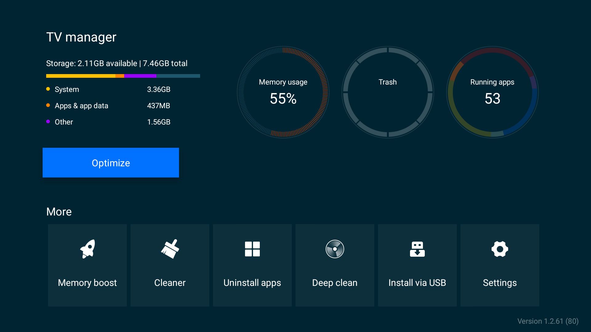 نمای اپلیکیشن از پیش نصب شده TV Manager در تلویزیون MI TV 4S شیائومی