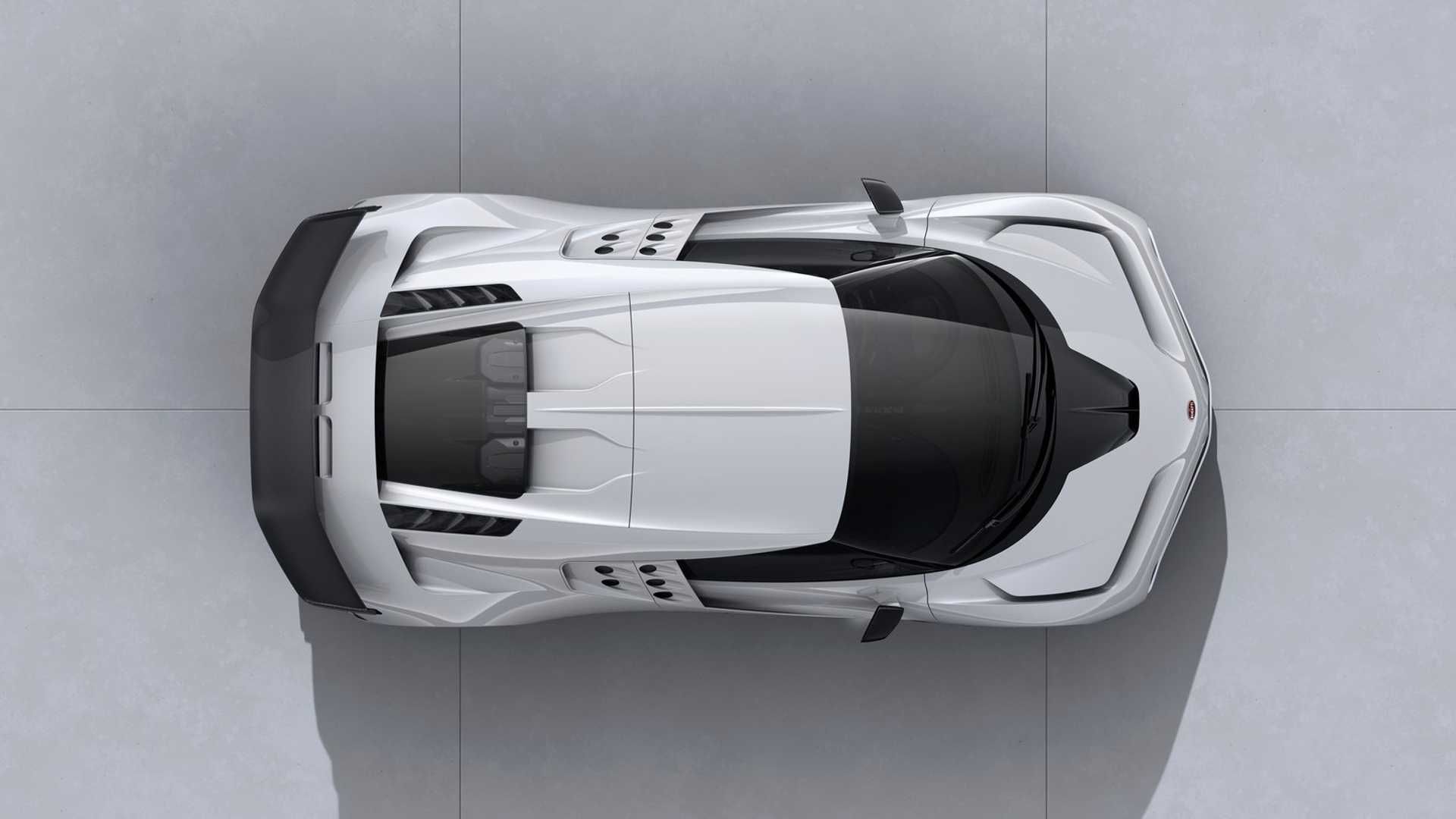 نمای بالا ابرخودرو بوگاتی سنتودایچی / Bugatti Centodieci hypercar سفید رنگ