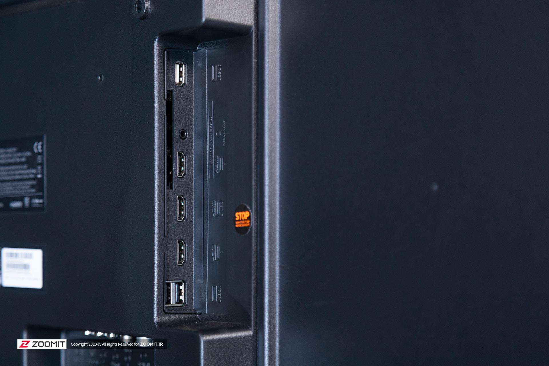 درگاه های کناری USB، HDMI، جک صدا و ... در پشت تلویزیون MI TV 4S شیائومی