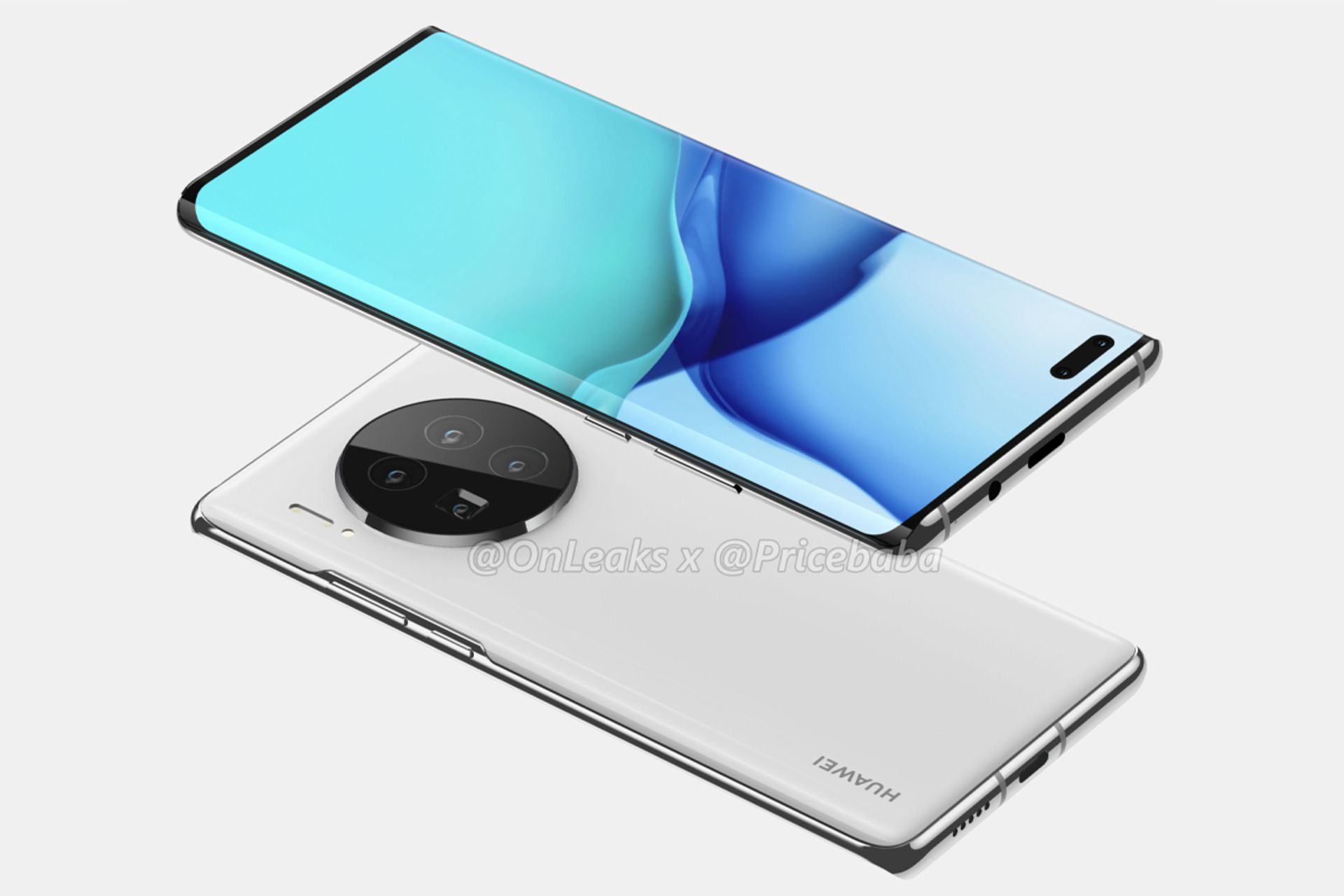 رندر غیررسمی میت 40 پرو / Huawei Mate 40 Pro سه رخ کنار جلو و پشت