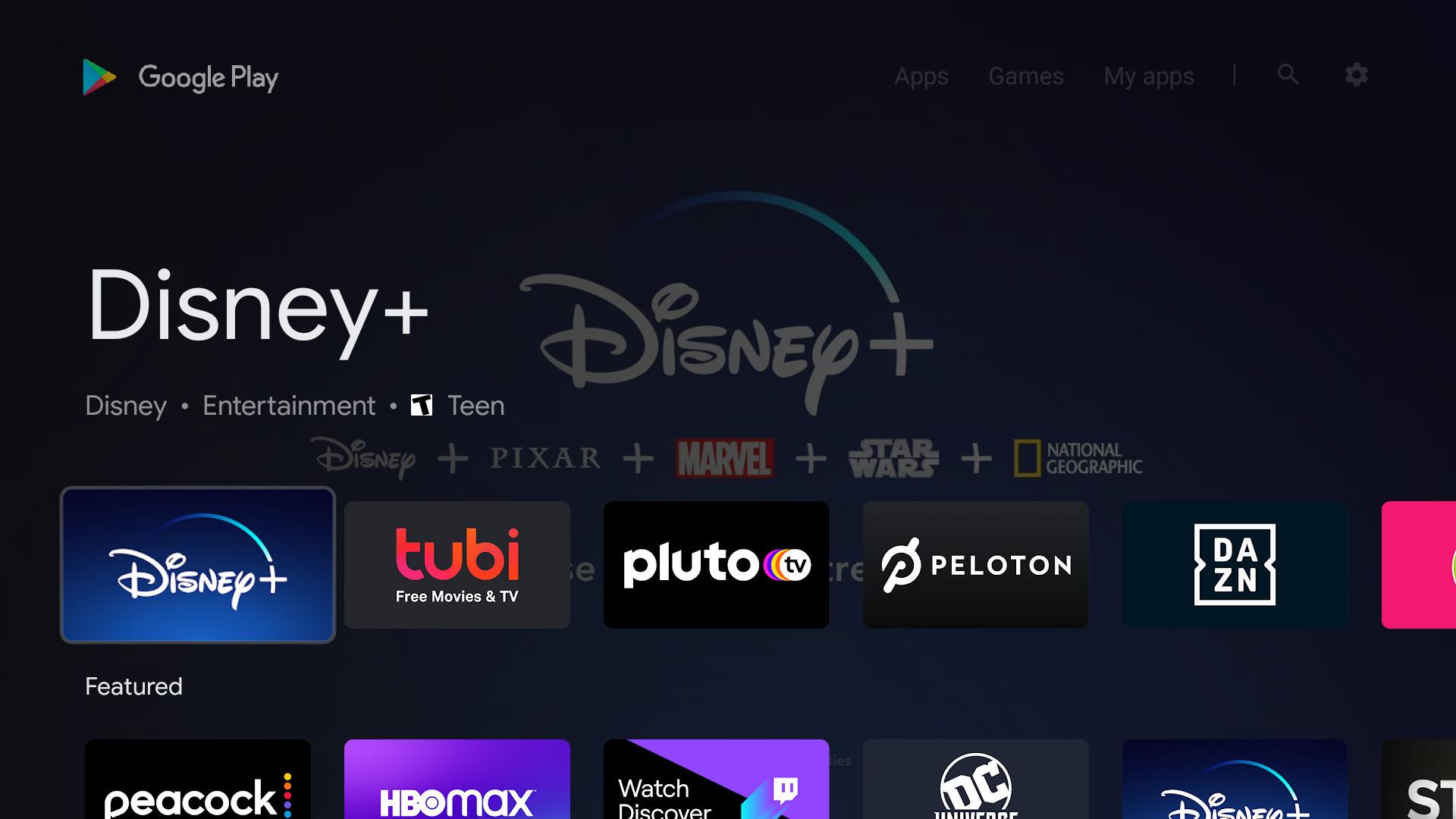 نمای گوگل پلی برای اندروید TV نسخه ۹ در تلویزیون MI Tv 4S شیائومی
