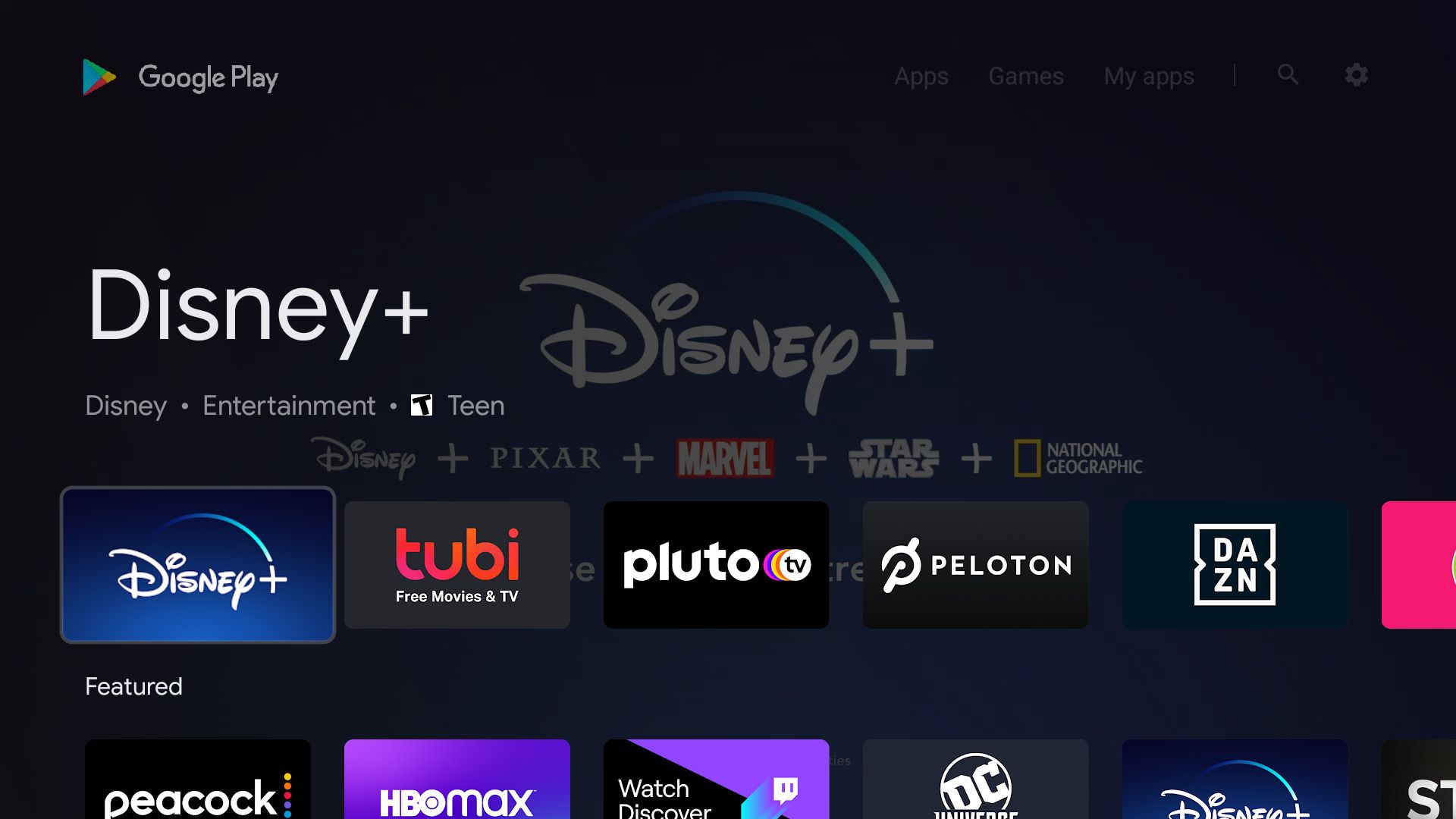 نمای گوگل پلی برای اندروید TV نسخه ۹ در تلویزیون MI Tv 4S شیائومی