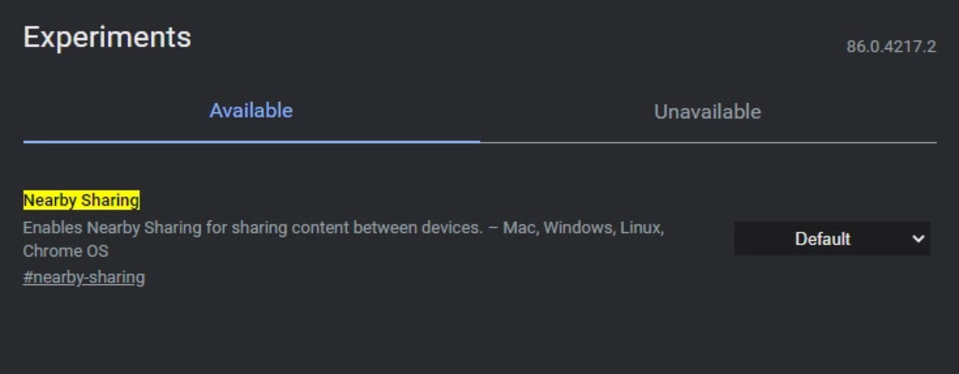 فلگ قابلیت Nearby Share در گوگل کروم