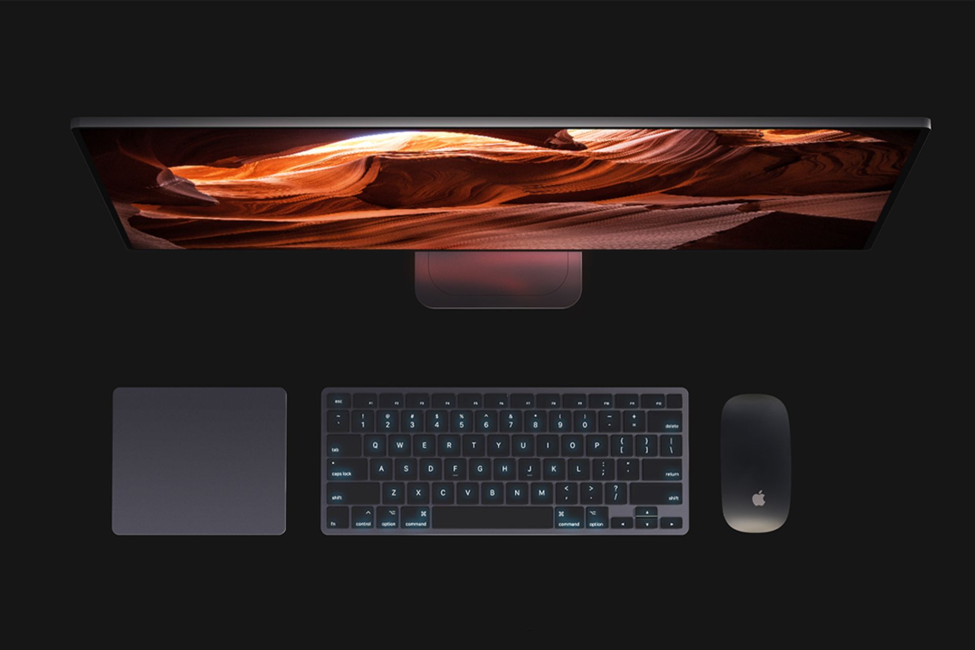 نمای بالا مدل بازطراحی شده آی مک / iMac مجیک ماوس مجیک کیبورد اپل