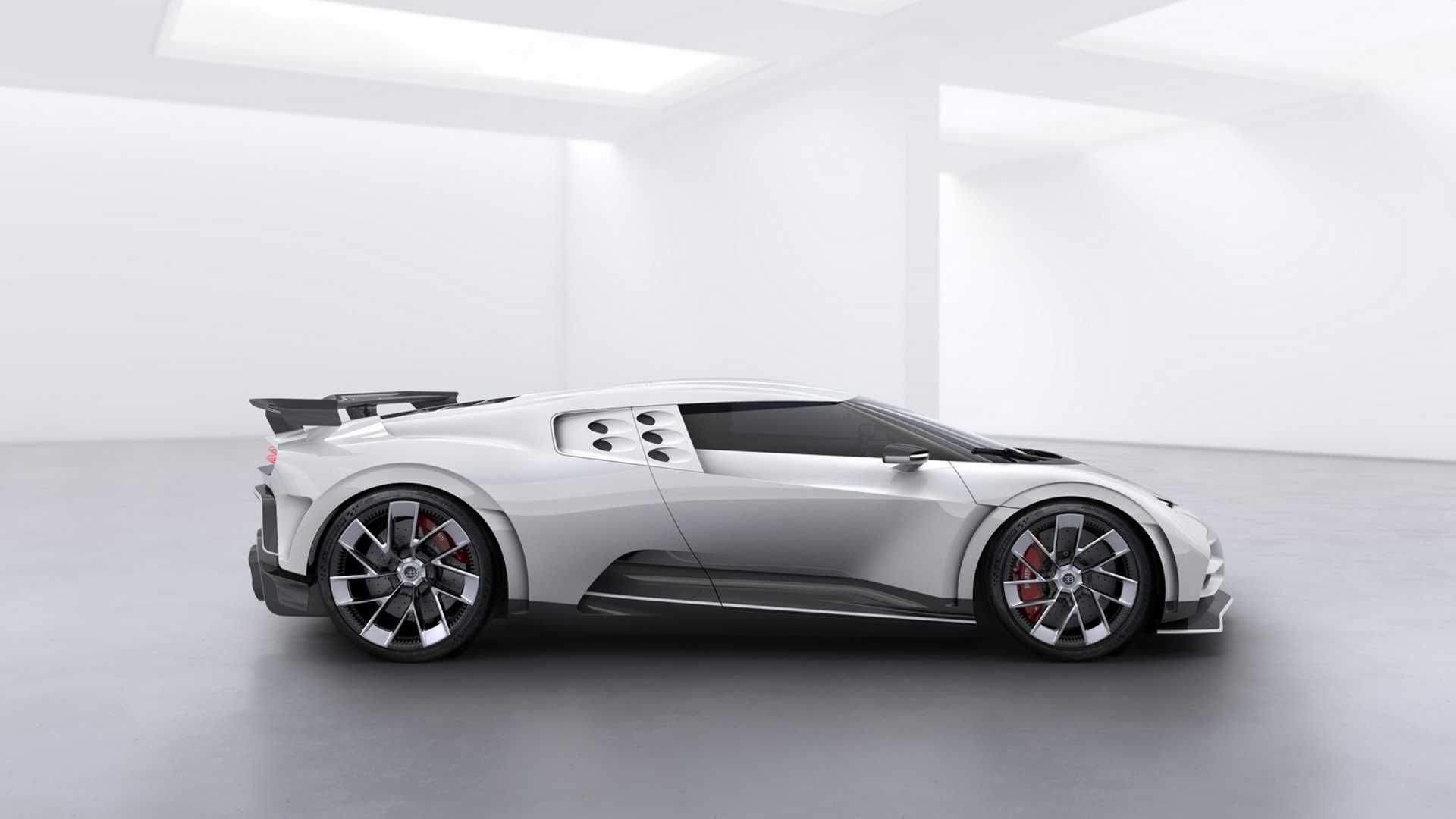 نمای جانبی ابرخودرو بوگاتی سنتودایچی / Bugatti Centodieci hypercar سفید رنگ