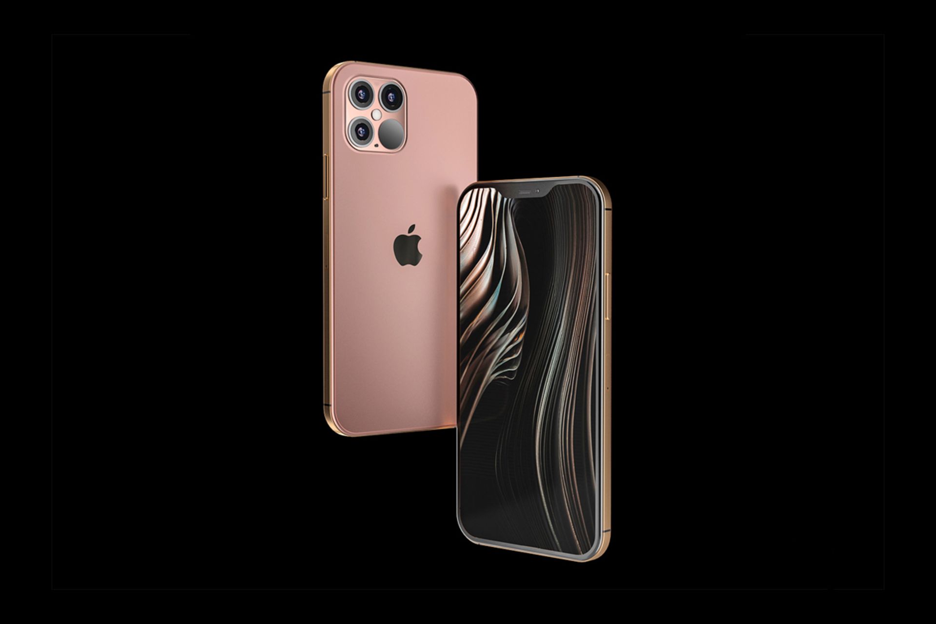 رندر غیررسمی آیفون 12 پرو مکس اپل / Apple iPhone 12 Pro Max از جلو و عقب طلایی