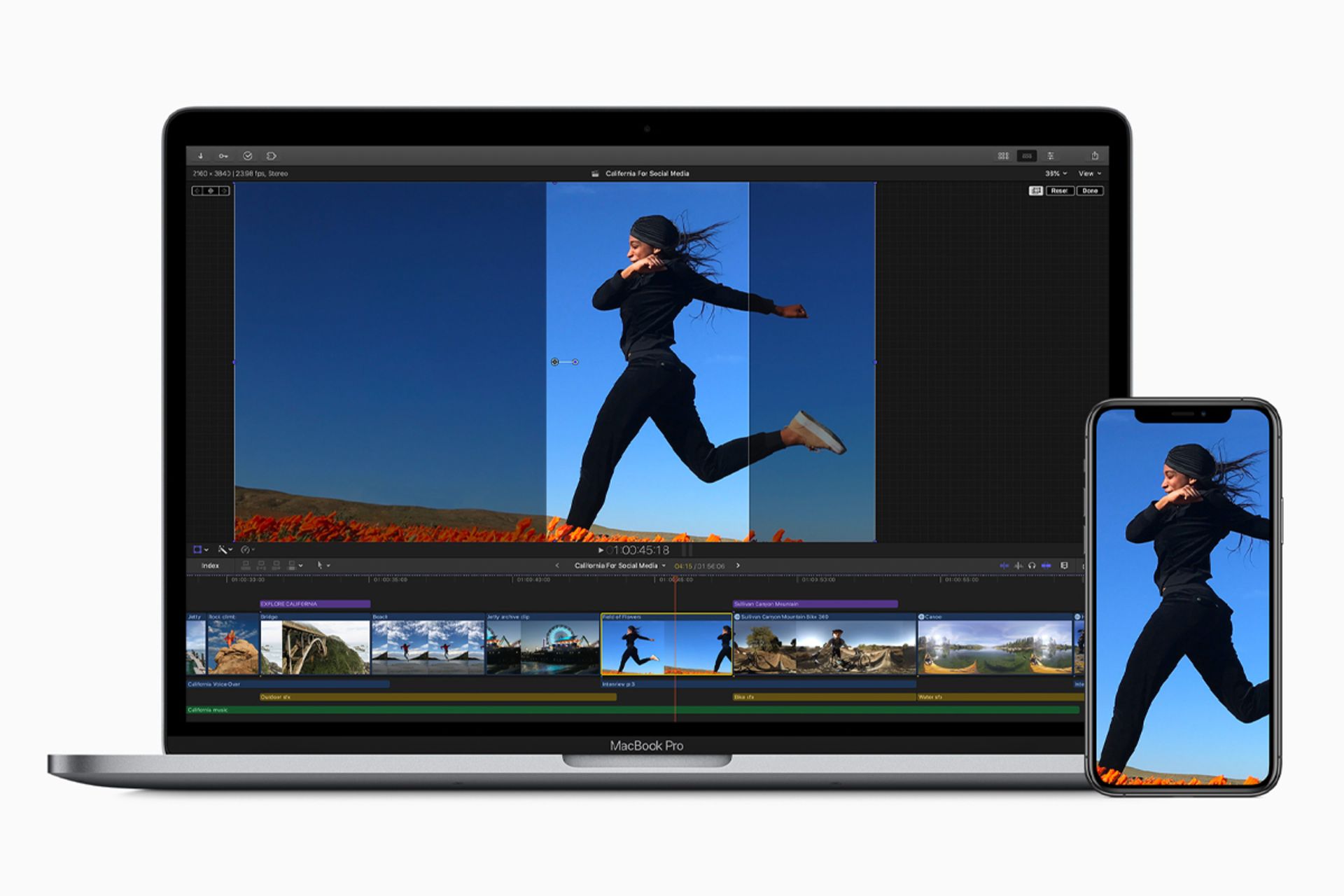 مک بوک و آیفون اپل درحال اجرای فاینال کات پرو ایکس / Final Cut Pro X