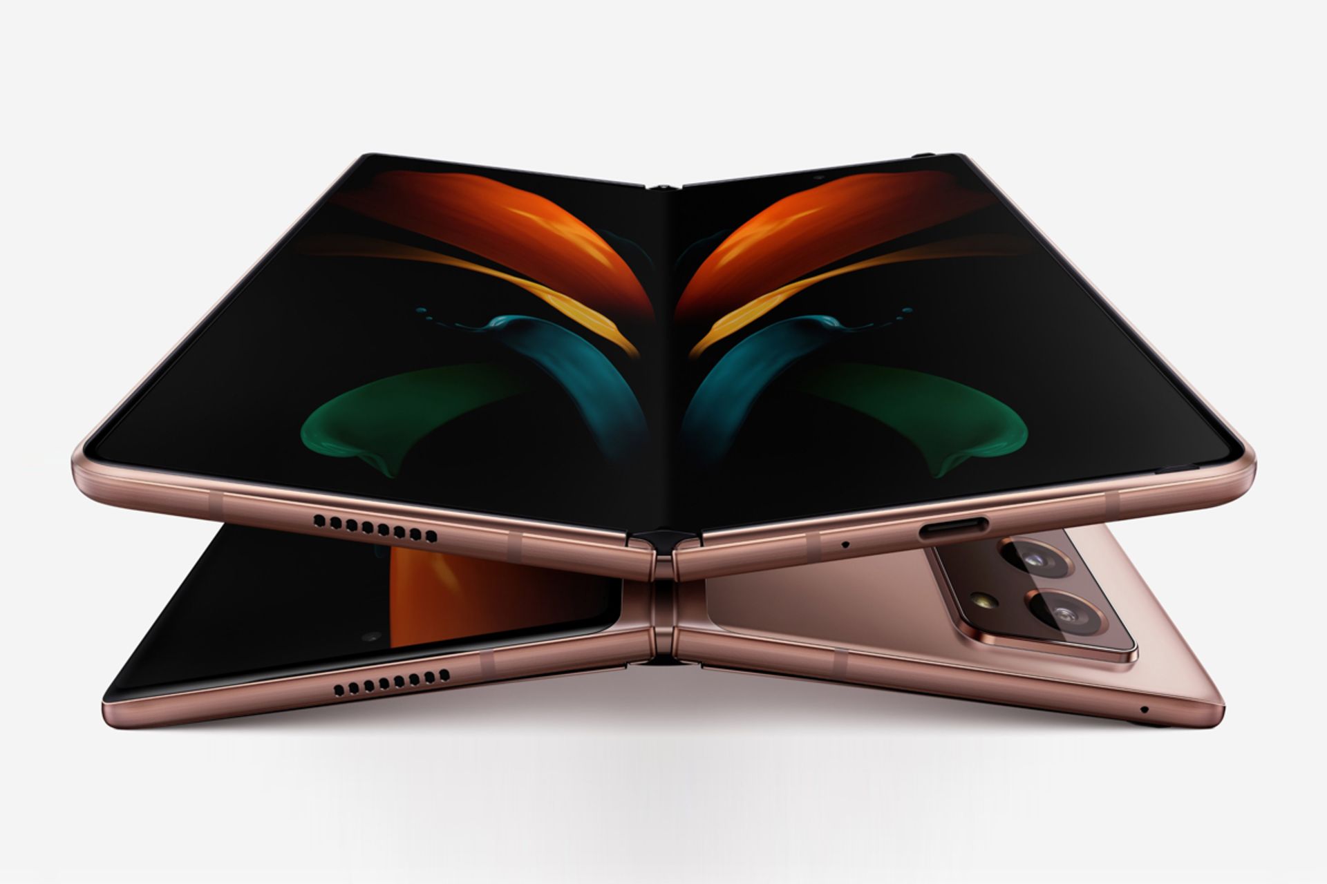 گلکسی زد فولد 2 / Galaxy Z Fold 2 از نمای پایین و بالا رنگ برنزی