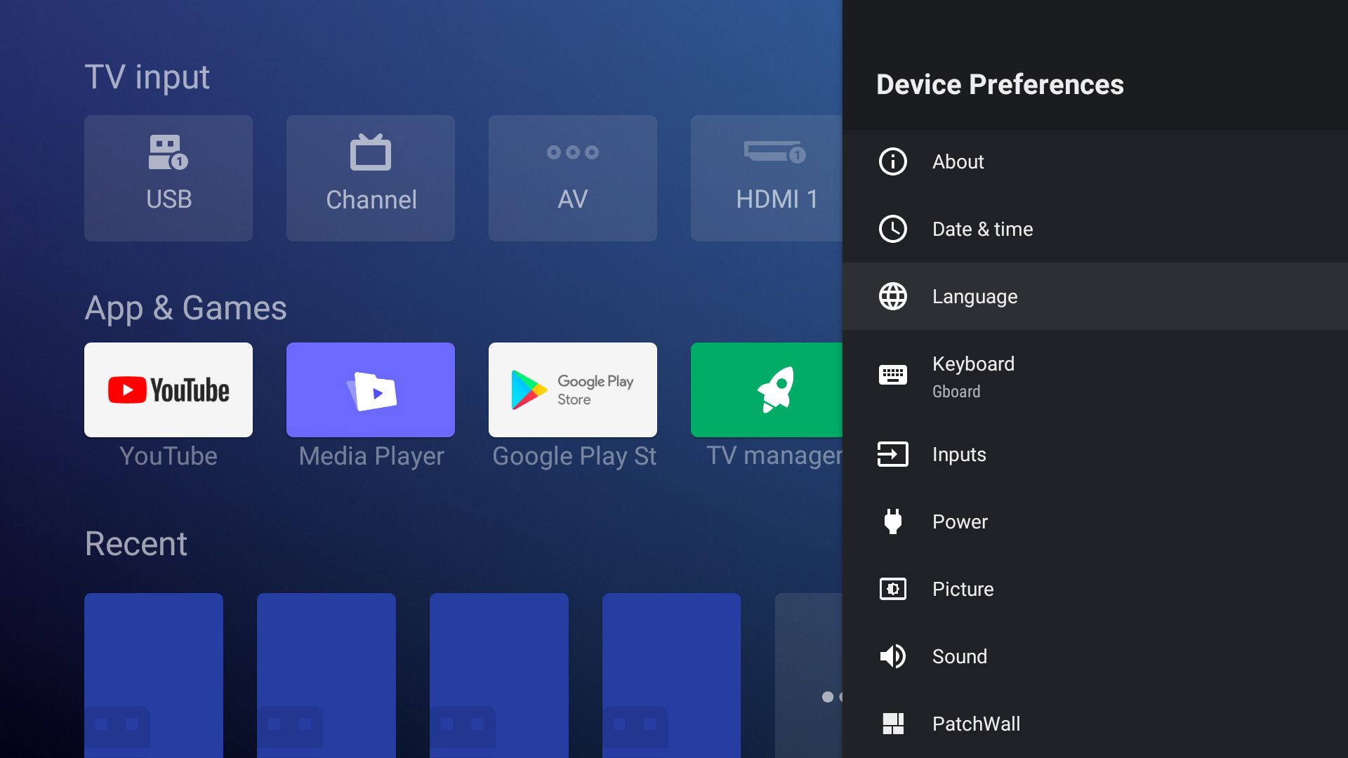 نمای کلی صفحه تنظیمات اصلی و دسته‌ بندی های آن در تلویزیون Mi TV 4S شیائومی