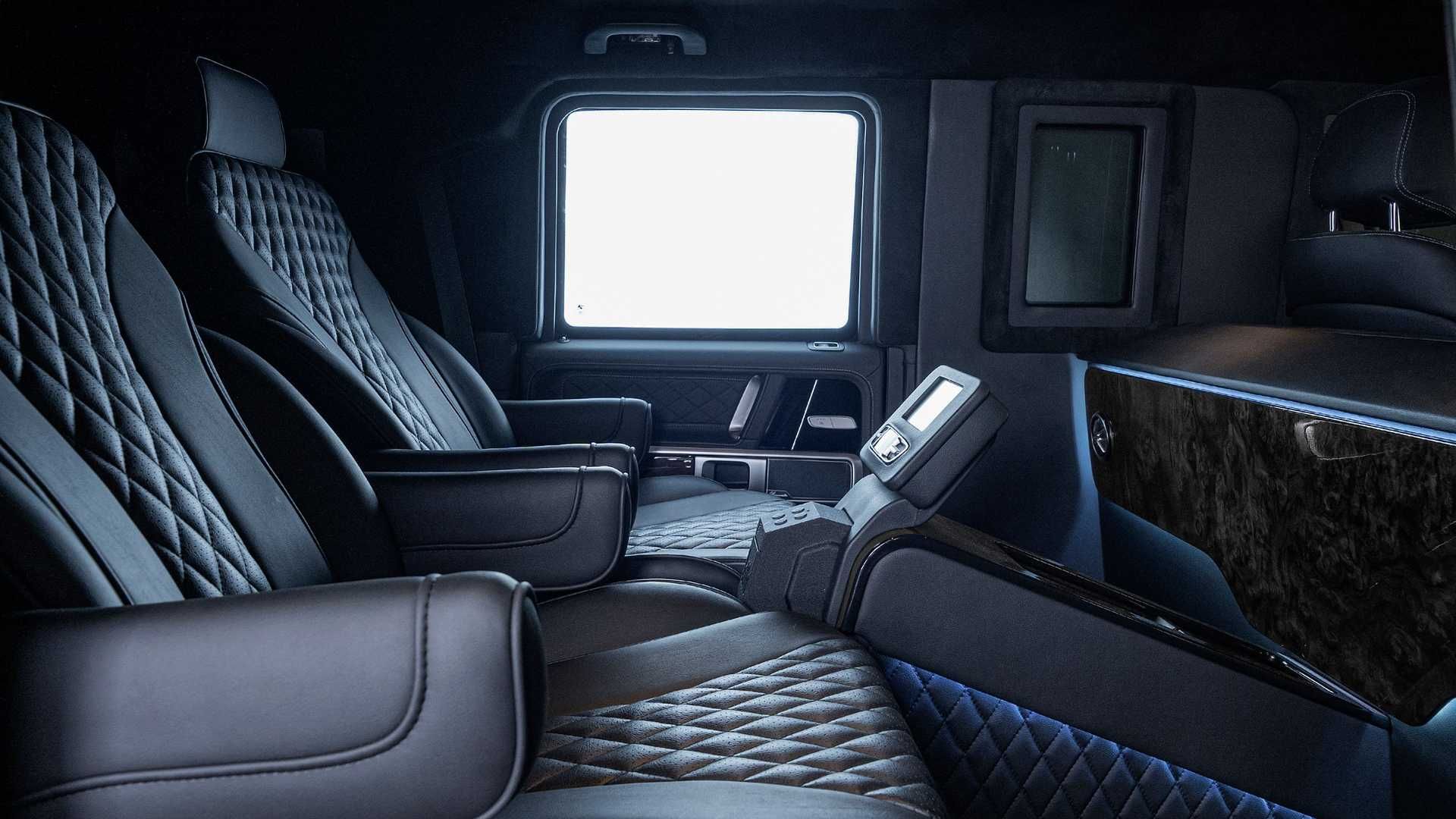 داخل کابین خودرو شاسی بلند زرهی لیموزین اینکاس مرسدس ای ام جی / Inkas limousine Mercedes-AMG G63 مشکی رنگ