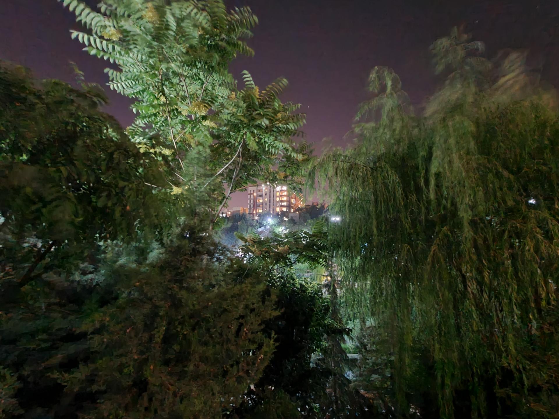 نمونه عکس اولتراواید گلکسی نوت ۲۰ اولترا در تاریکی - ساختمان در میان درختان