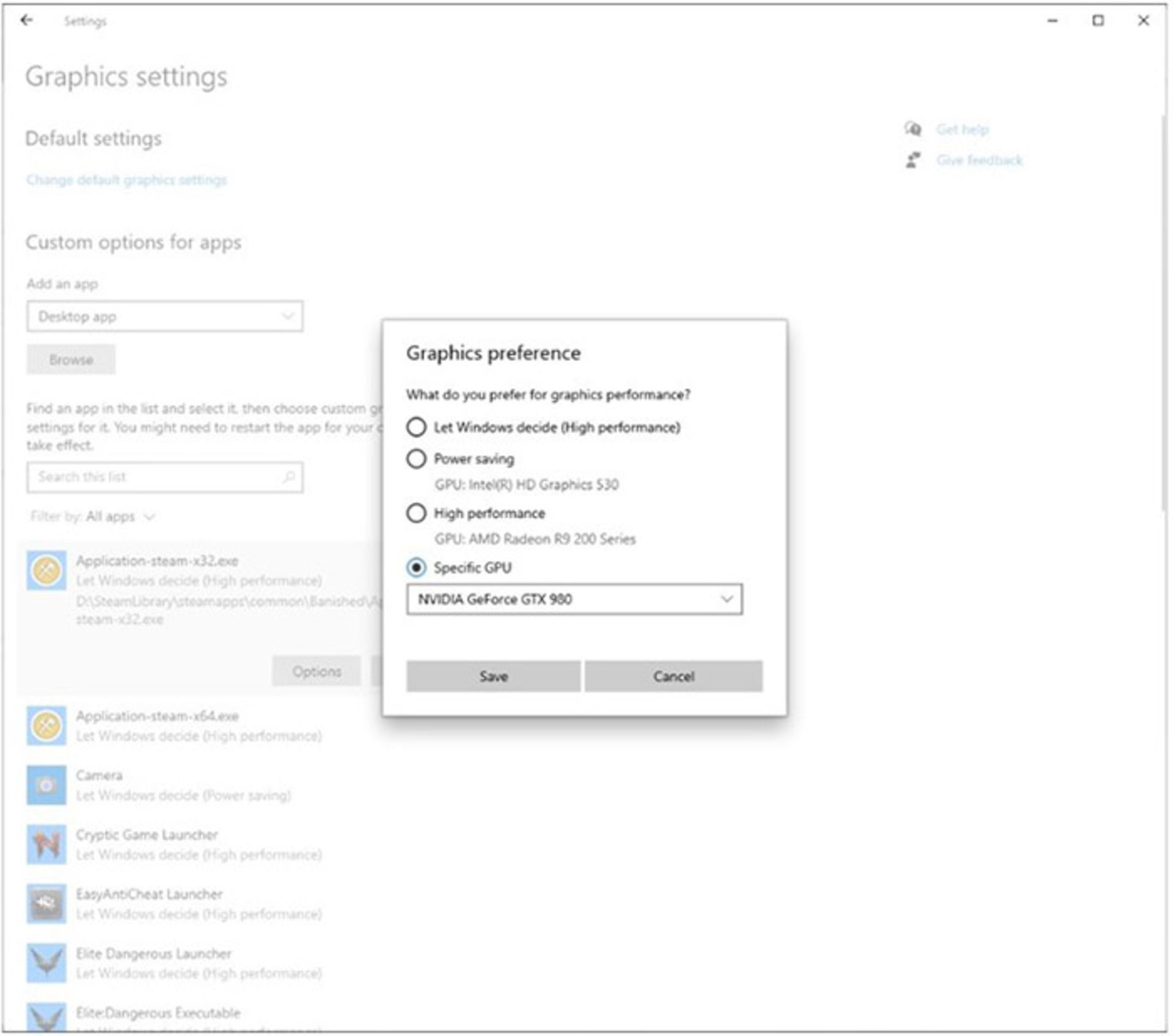 انتخاب GPU هر برنامه در اپدیت جدید ویندوز 10