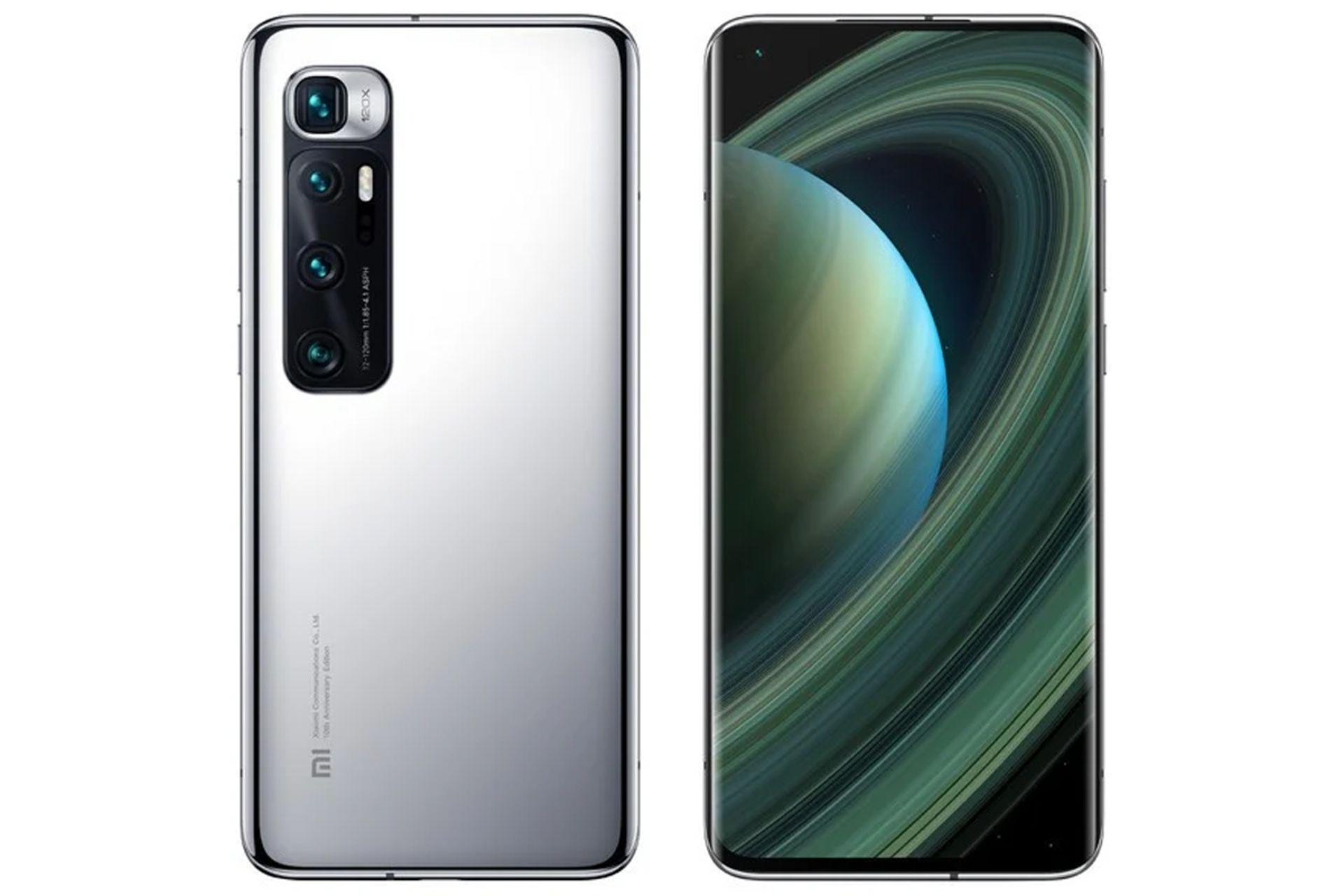 نمای پشت و جلو مدل سفید می 10 اولترا شیائومی / Mi 10 Ultra