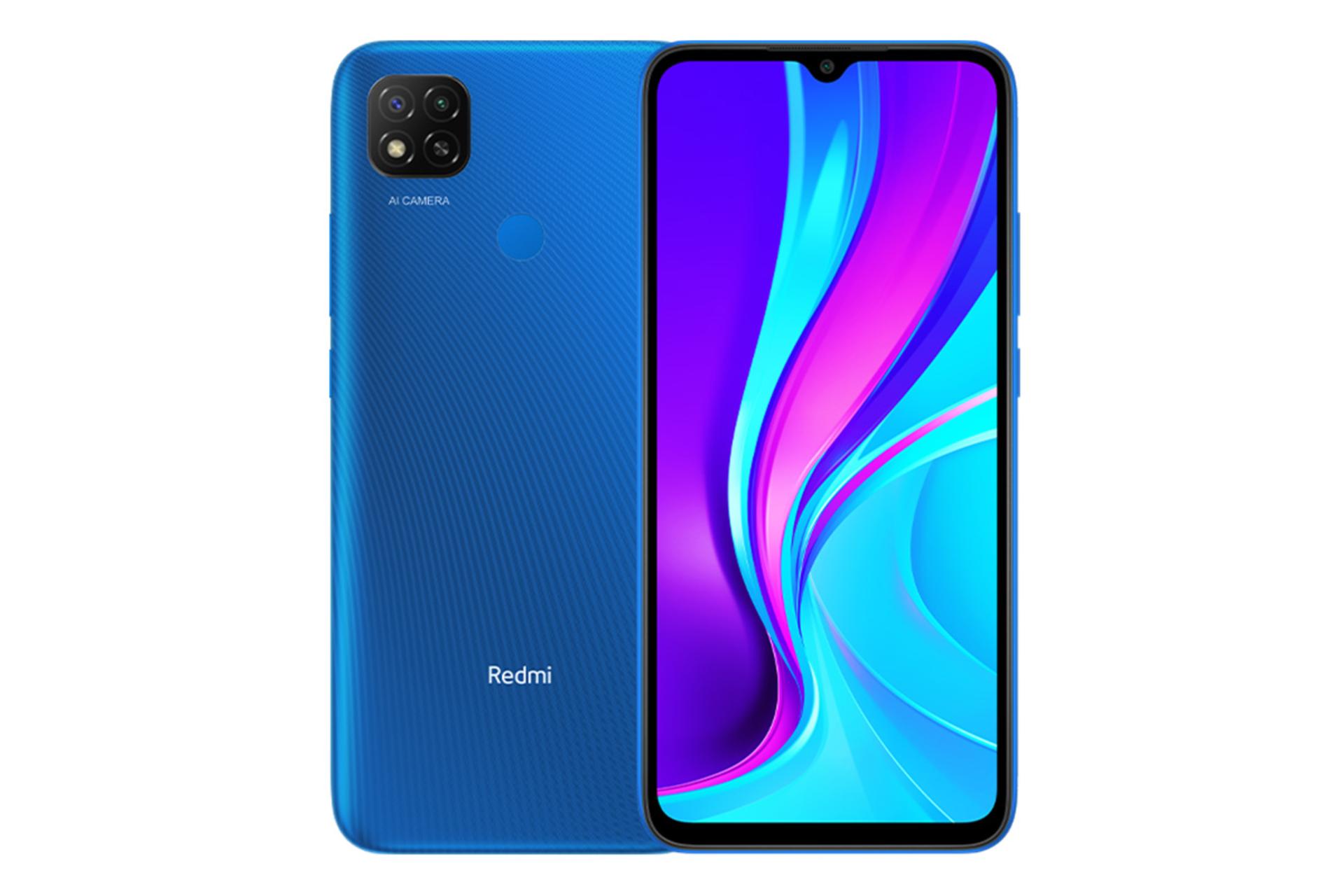گوشی شیائومی ردمی 9 نسخه هند رنگ آبی از نمای پشت و جلو
