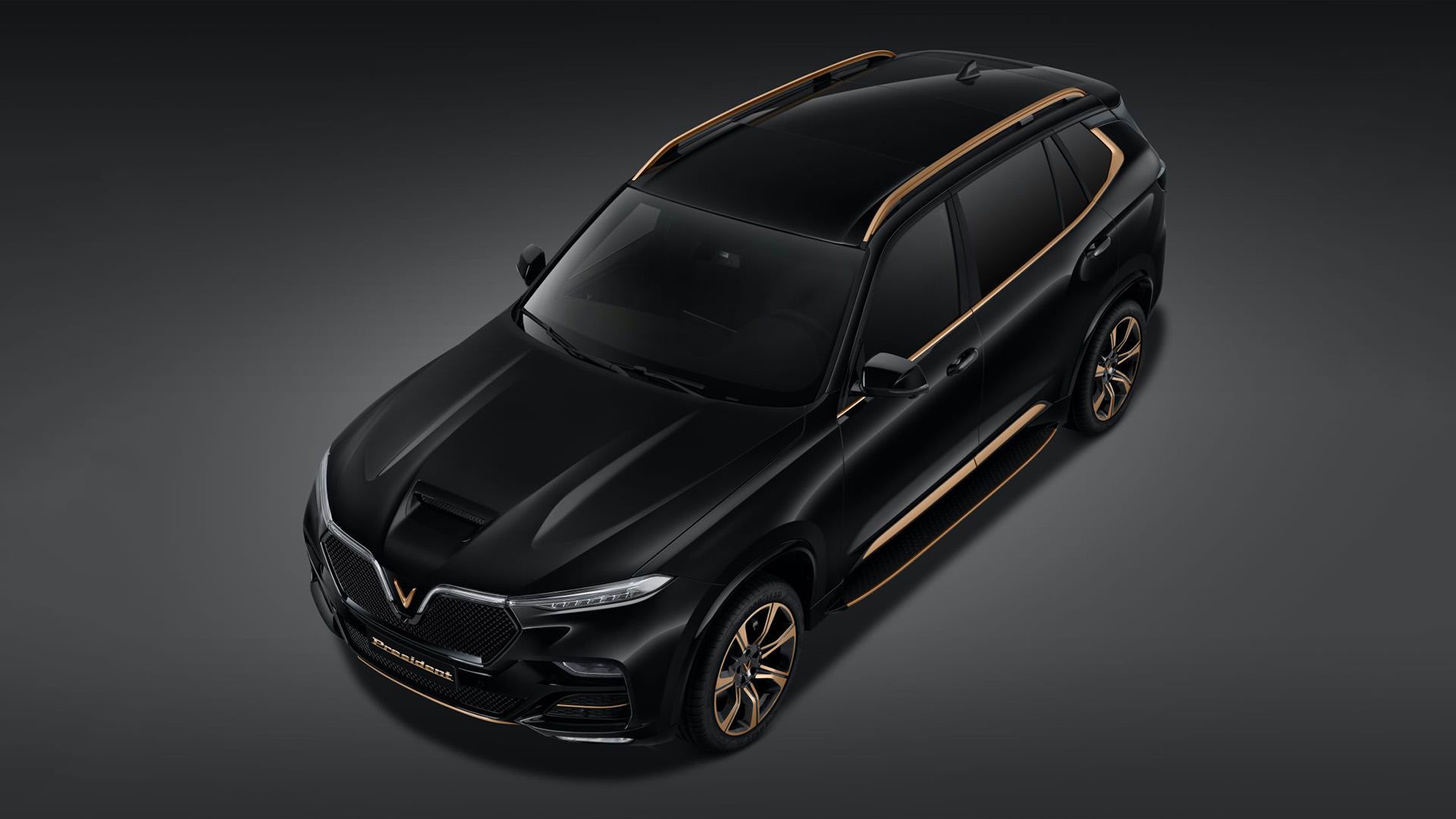 نمای بالا شاسی بلند لوکس وین فست پرزیدنت / VinFast President Luxury SUV با رنگ مشکی
