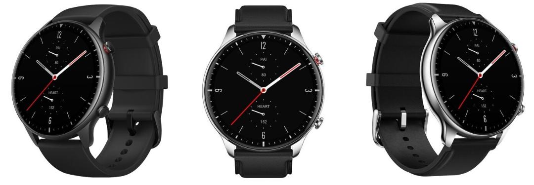 امیزفیت Amazfit GTR 2 از نمای جلو و سه رخ مشکی