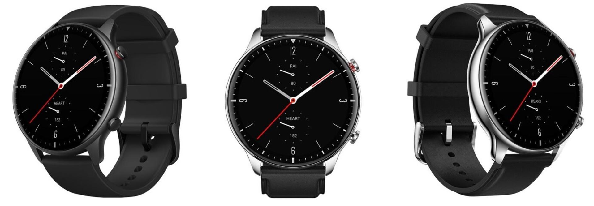 امیزفیت Amazfit GTR 2 از نمای جلو و سه رخ مشکی