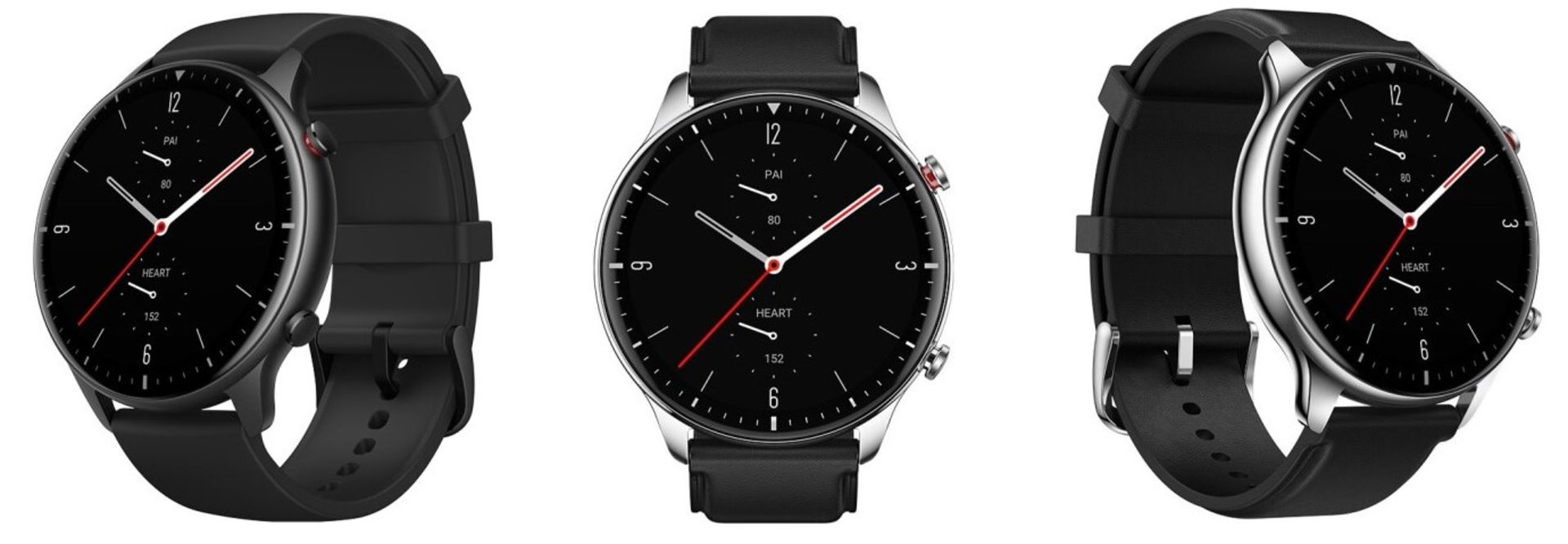 امیزفیت Amazfit GTR 2 از نمای جلو و سه رخ مشکی