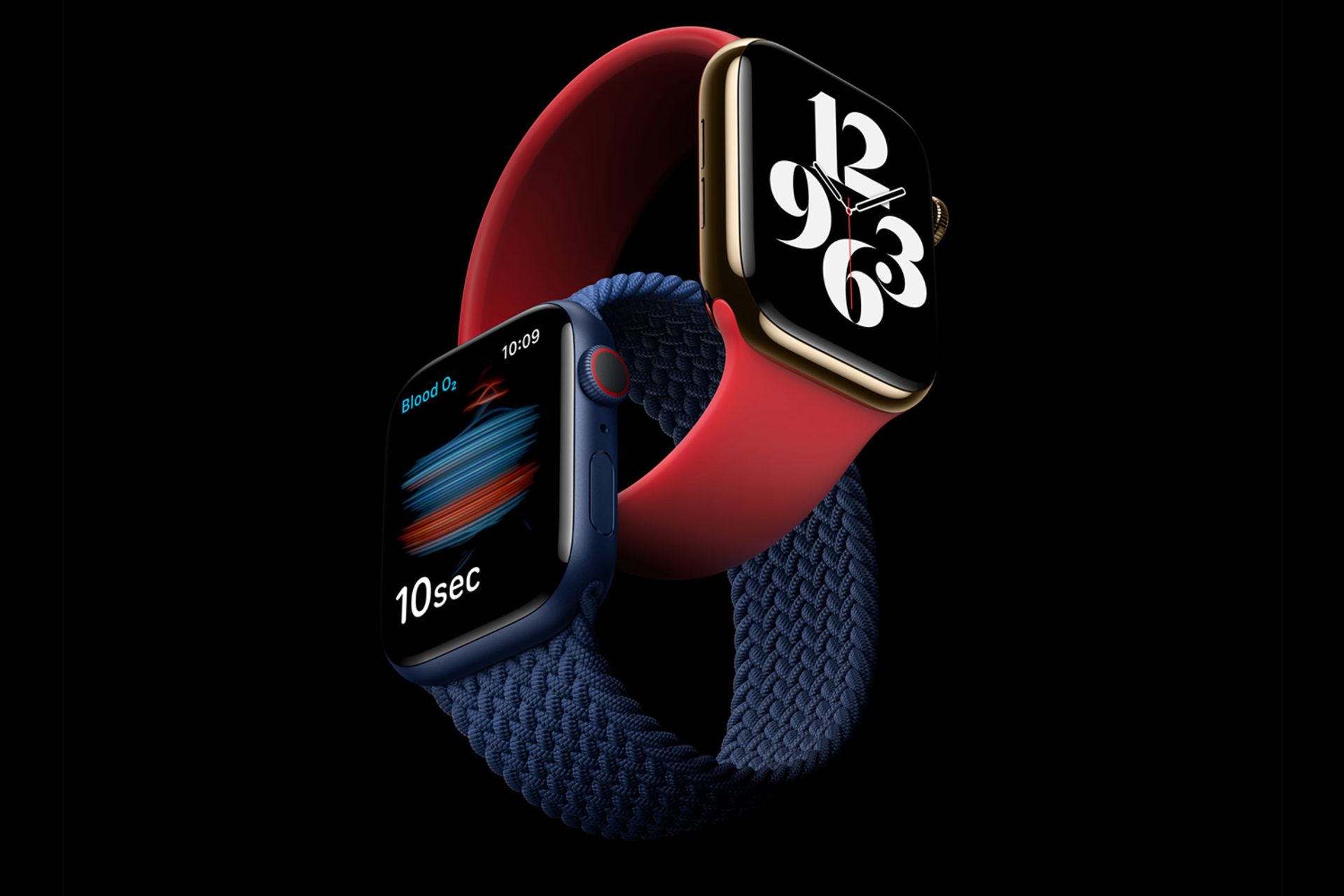 مدل قرمز و آبی اپل واچ سری ۶ / Apple Watch Series 6 با بند بافته شده سولو لوپ